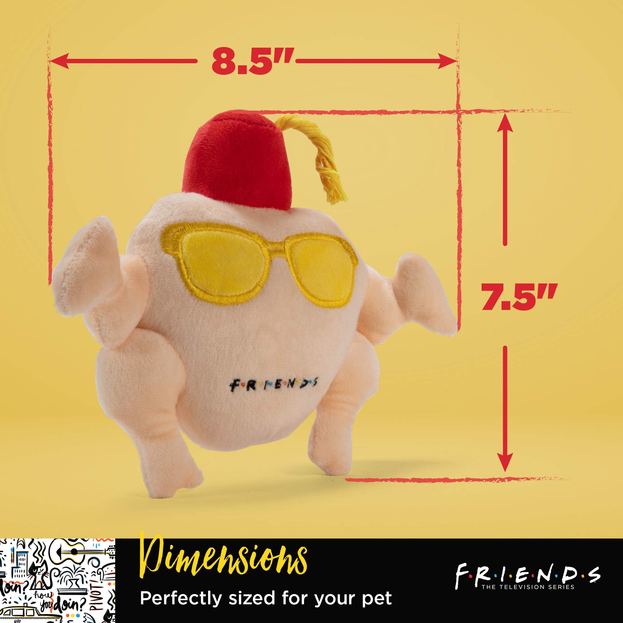 Friends The Tv Show Turkey Head Plush Dog Toy | Soft Cute Squeaky Toy For All Dogs | Stuffed Animal Dog Toys With Squeaker For A