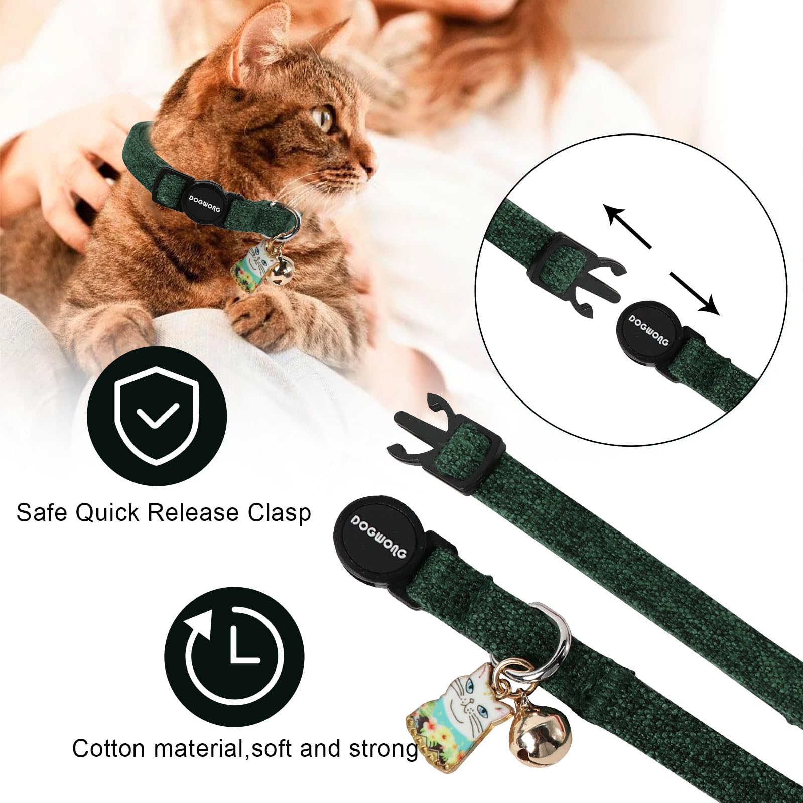 Cat Collar,2 Pack Holiday Cat Collars Breakaway With Bell, Dogwong Safety Buckle Red Green Christmas Cat Collar For Girl Boy Cat