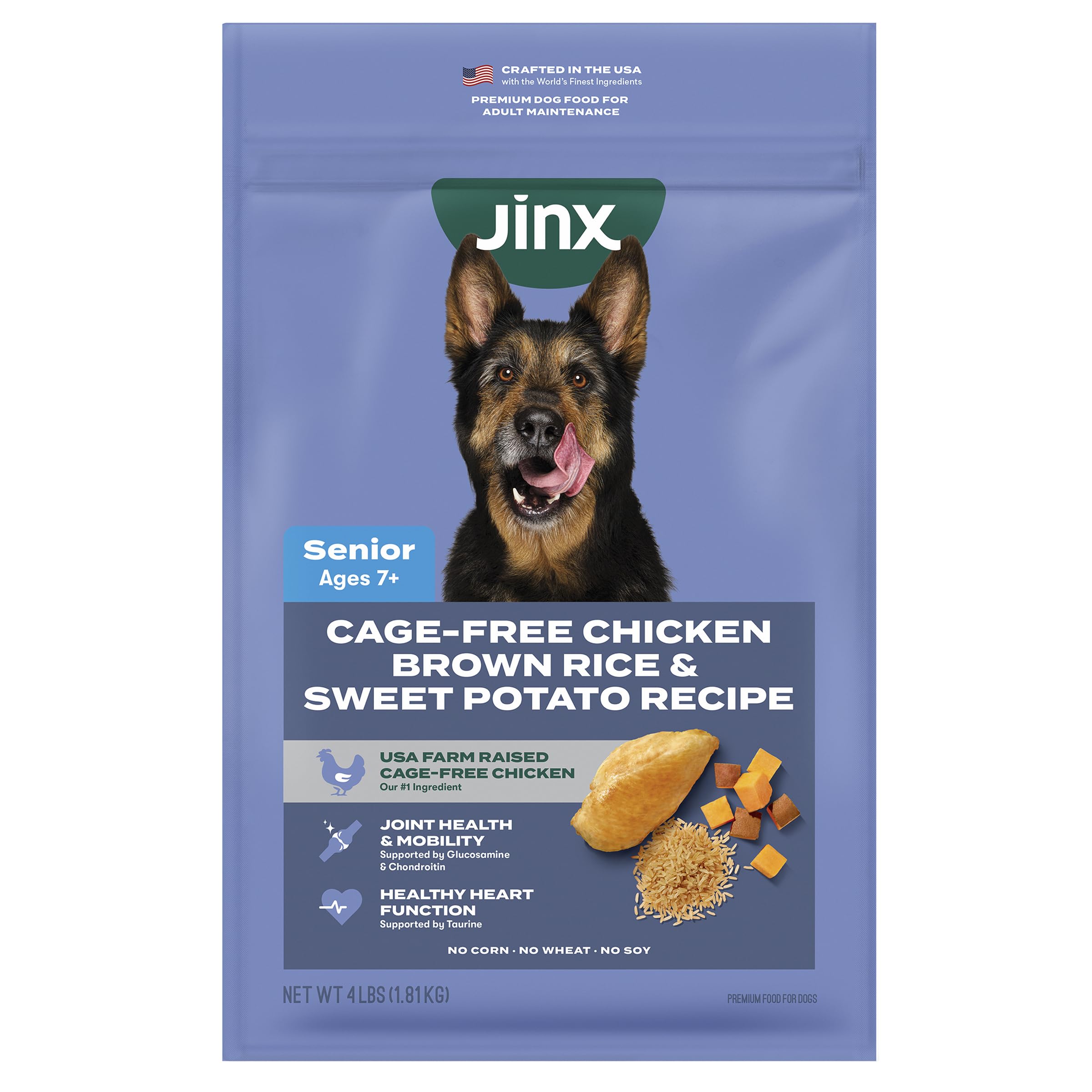 Jinx Premium Senior Dog Food Dry - Real Chicken, Brown Rice & Sweet Potato Kibble with Antioxidants for Immune Support & Whole G