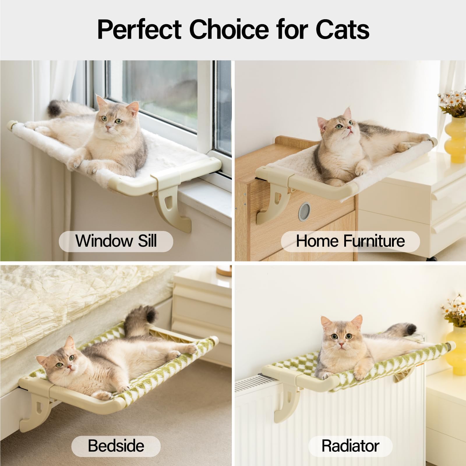 Mewoofun Window Sill Perch For Indoor Cats, One-Step Sliding Clamping Slot Adjustment Cat Hammock With Removable Covers, Bed For