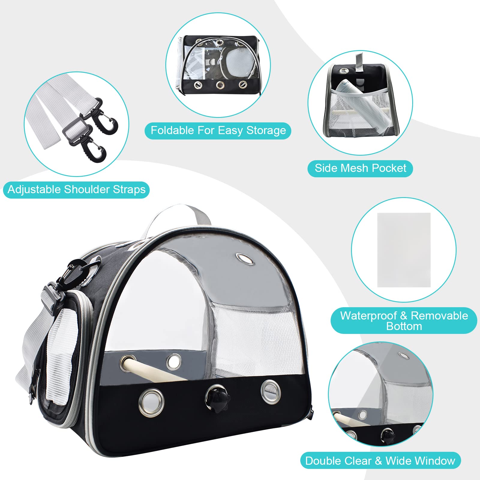 Bird Travel Carrier With Standing Perch ,Lightweight Breathable Parrot Outgoing Bags, Small Pet Carrier Bag With Shoulder Strap,Bird Rat Guinea Pig Squirrel Carrier