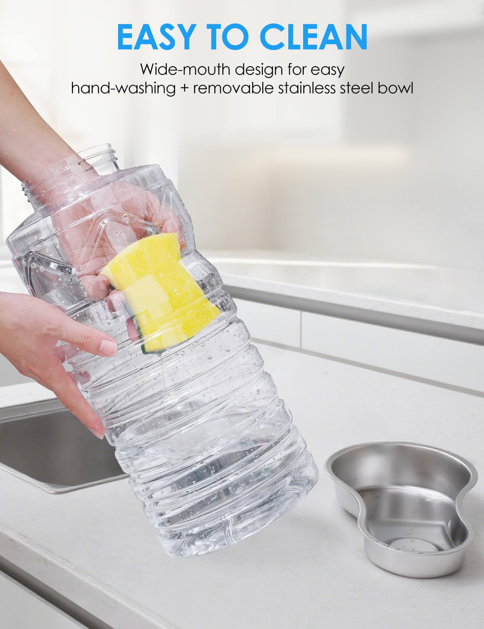 Heouvo 2.5 Gallon Automatic Dog Water Dispenser?Wide Mouth for Easy Hand-in Cleaning??Removable Stainless Steel Bowl?, Gravity R