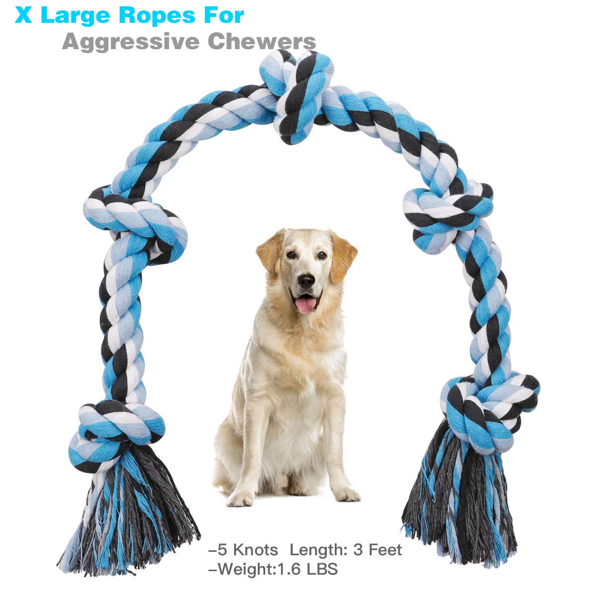 Bmag Dog Rope Toys For Aggressive Chewers, Heavy Duty Dog Toys For Medium Large Dogs, Tough Twisted Rope Toy With 5 Knots
