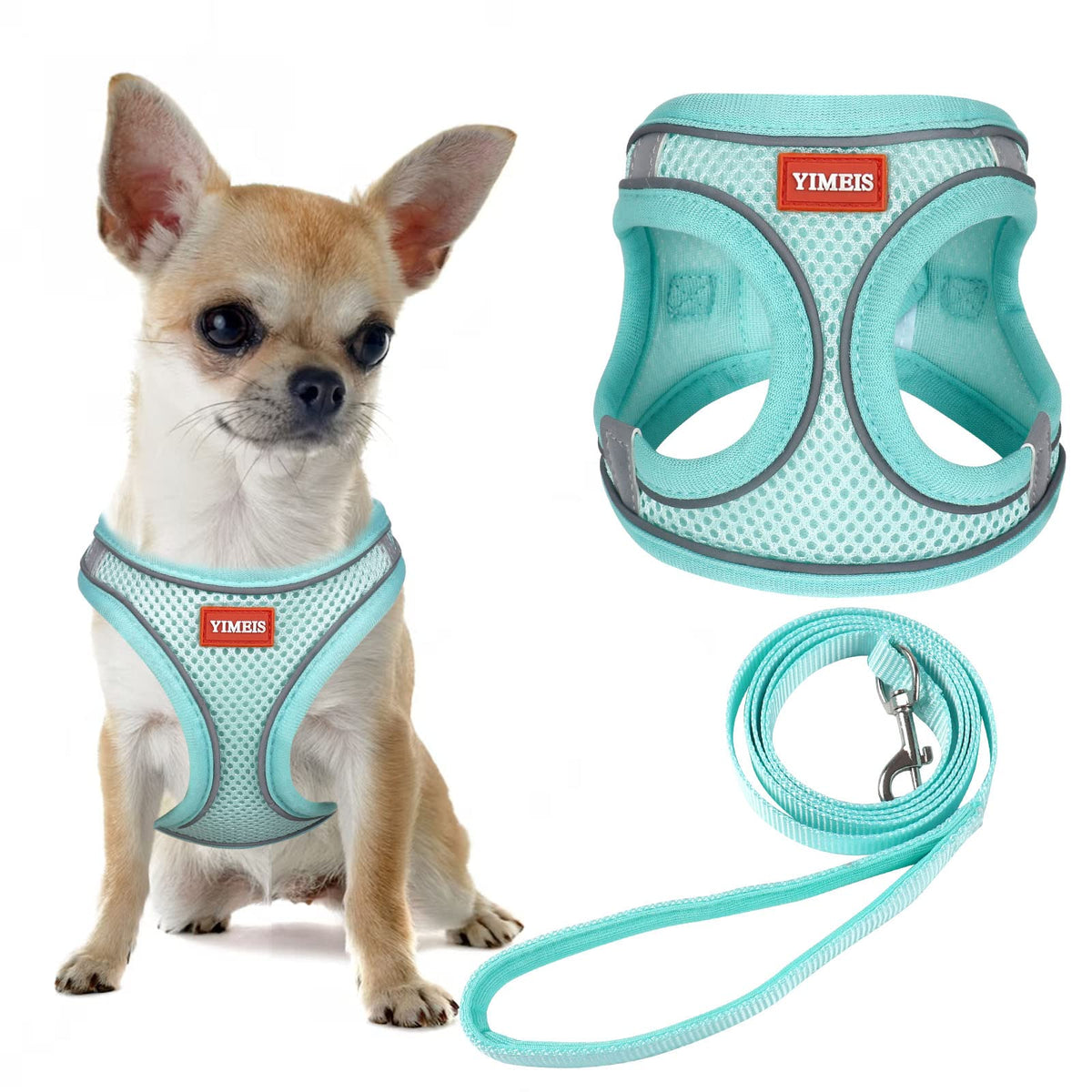 Yimeis Dog Harness And Leash Set, No Pull Soft Mesh Pet Harness, Reflective Adjustable Puppy Vest For Small Medium Large Dogs, Cats (Tiffany Blue, Small (Pack Of 1)