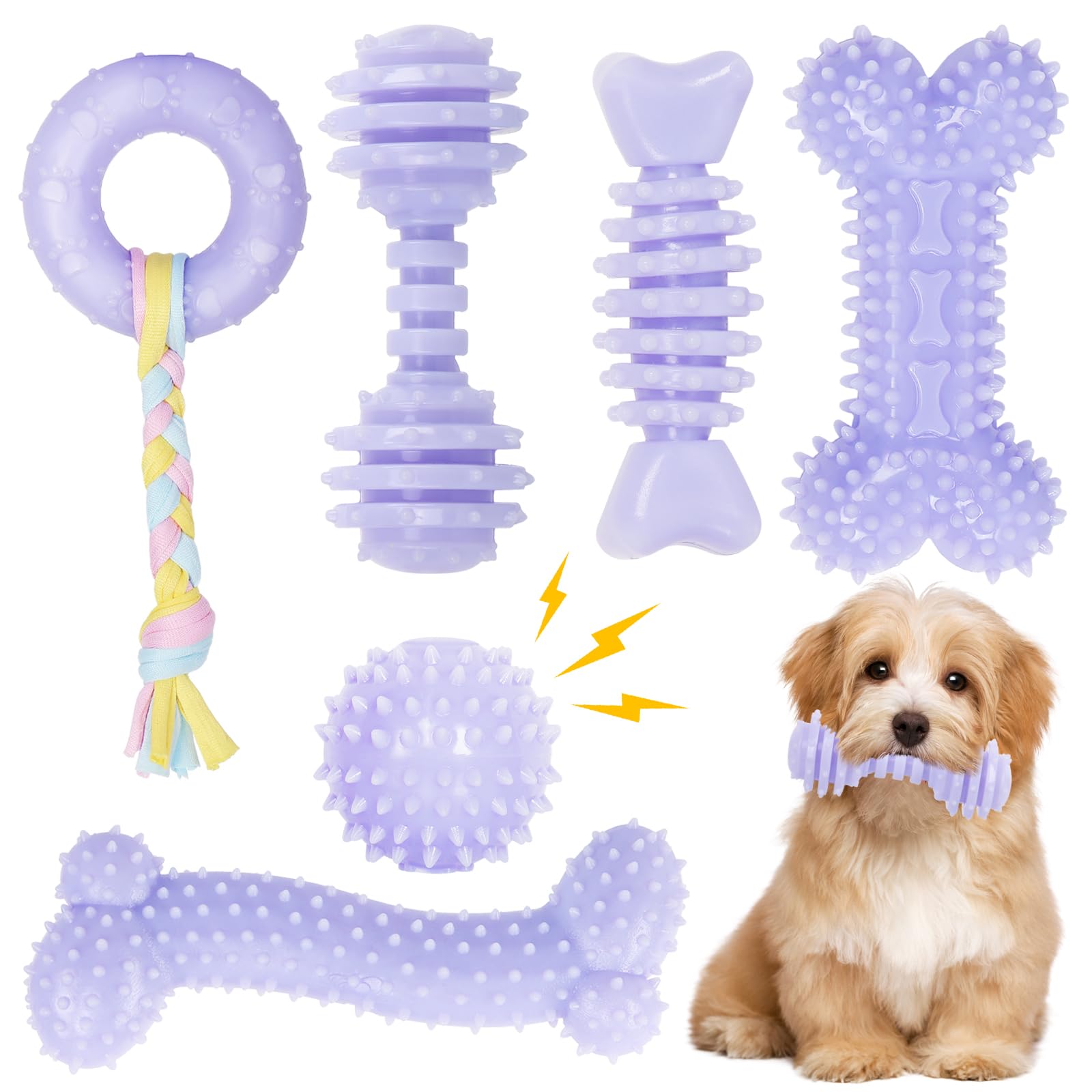 Cgbd 6 Pack Dog Chew Toys, Purple, Small Dog Teething Toys, Soft Durable Interactive Toys For Puppies