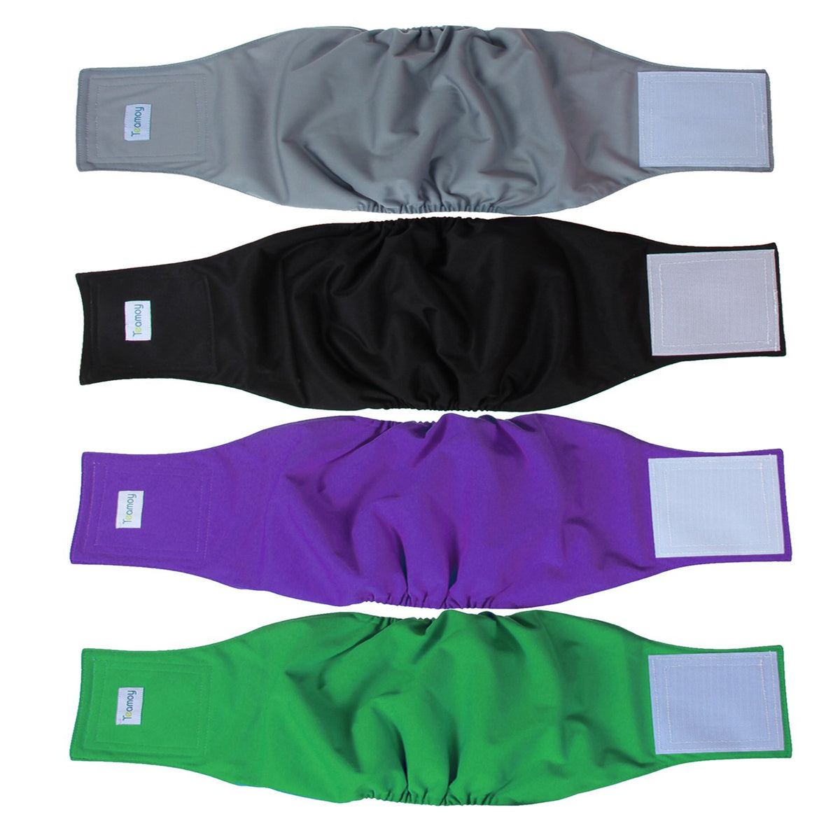 Teamoy 4Pcs Reusable Wrap Diapers For Male Dogs, Washable Puppy Belly Band (L2, Black+ Gray+ Green+ Purple)