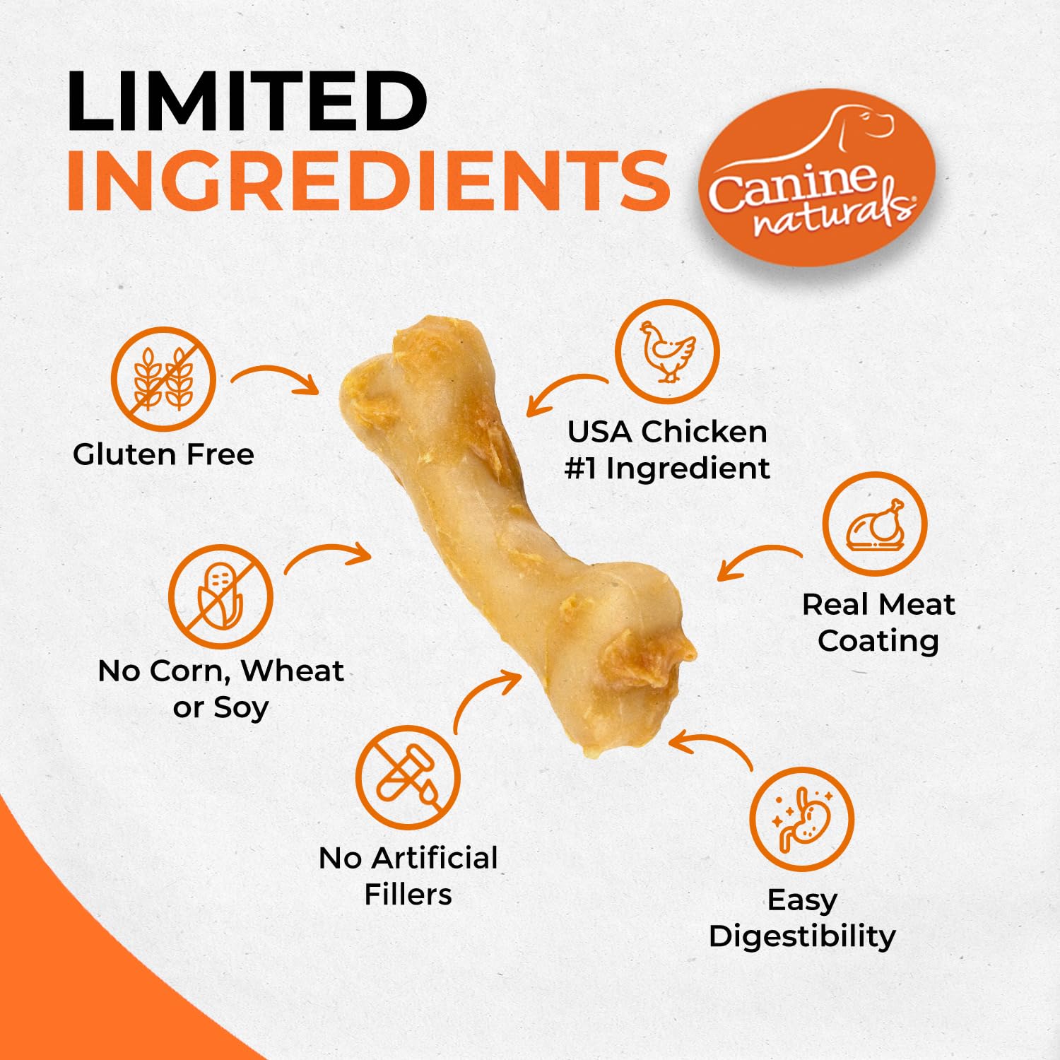 Canine Naturals IrresistiBONES Chicken Chew - All Natural, Easily Digestible, 6 Pack, Tan