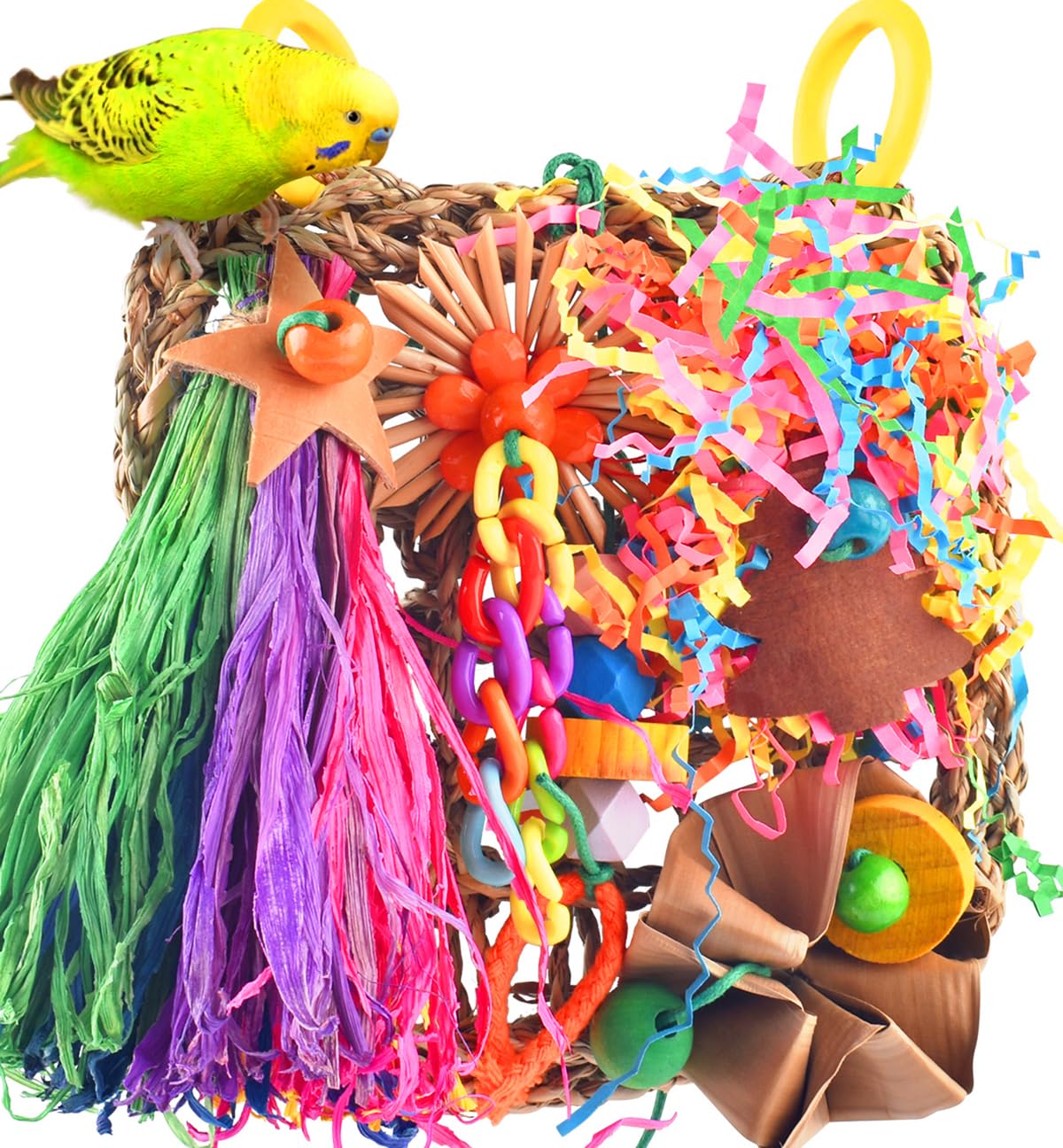 Katumo Conure Toys, Bird Grass Mat Parakeet Shredder Hanging Toy Cockatiel Foraging Entertainments Parrot Climbing Wall Chewy Lo