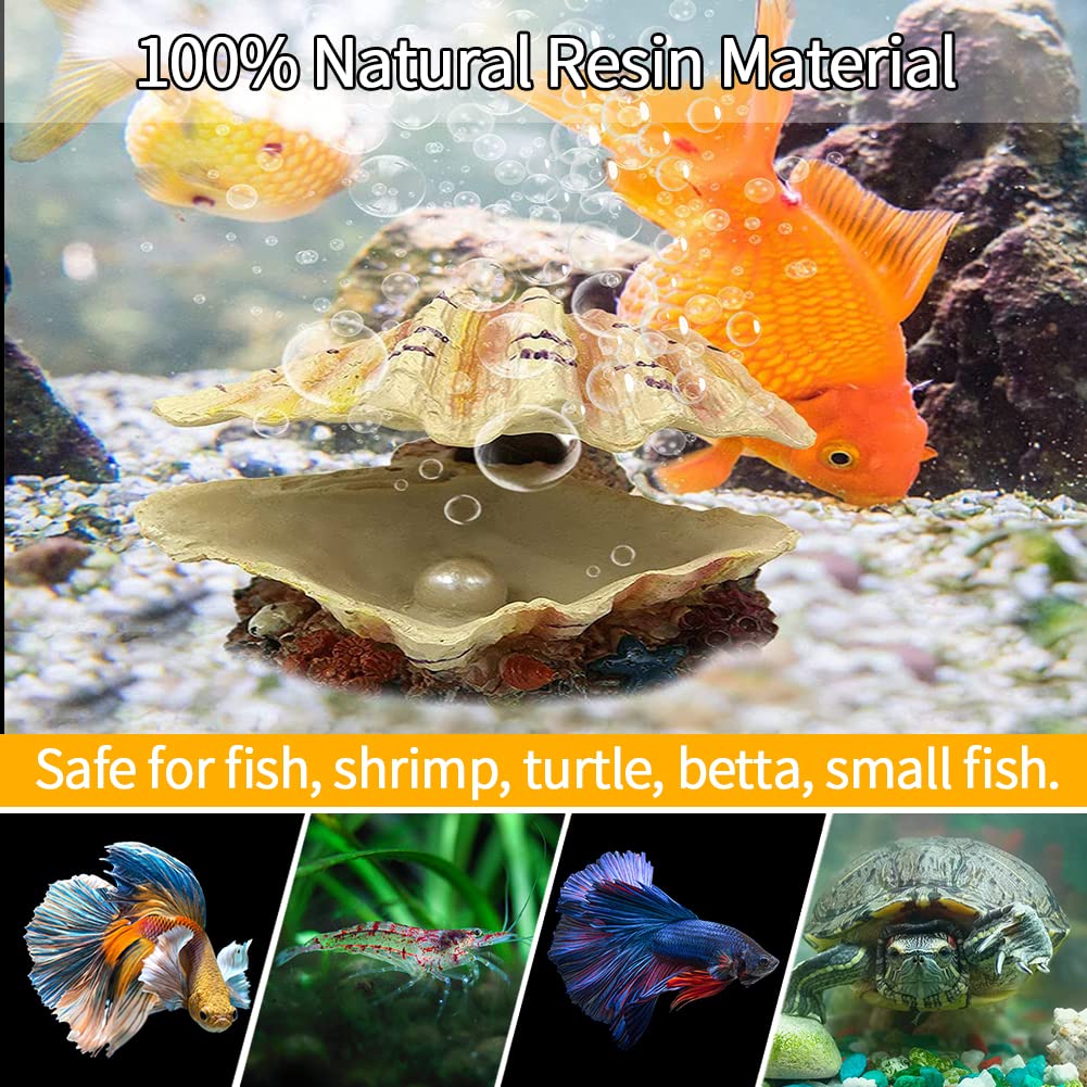 Abnaok Aquarium Shell Decoration, Tropical Clam Live-Action Ornament, For Fish Tank Aerating, Aquarium Oxygenated - Shell Pearl Air Stone Bubble Decoration