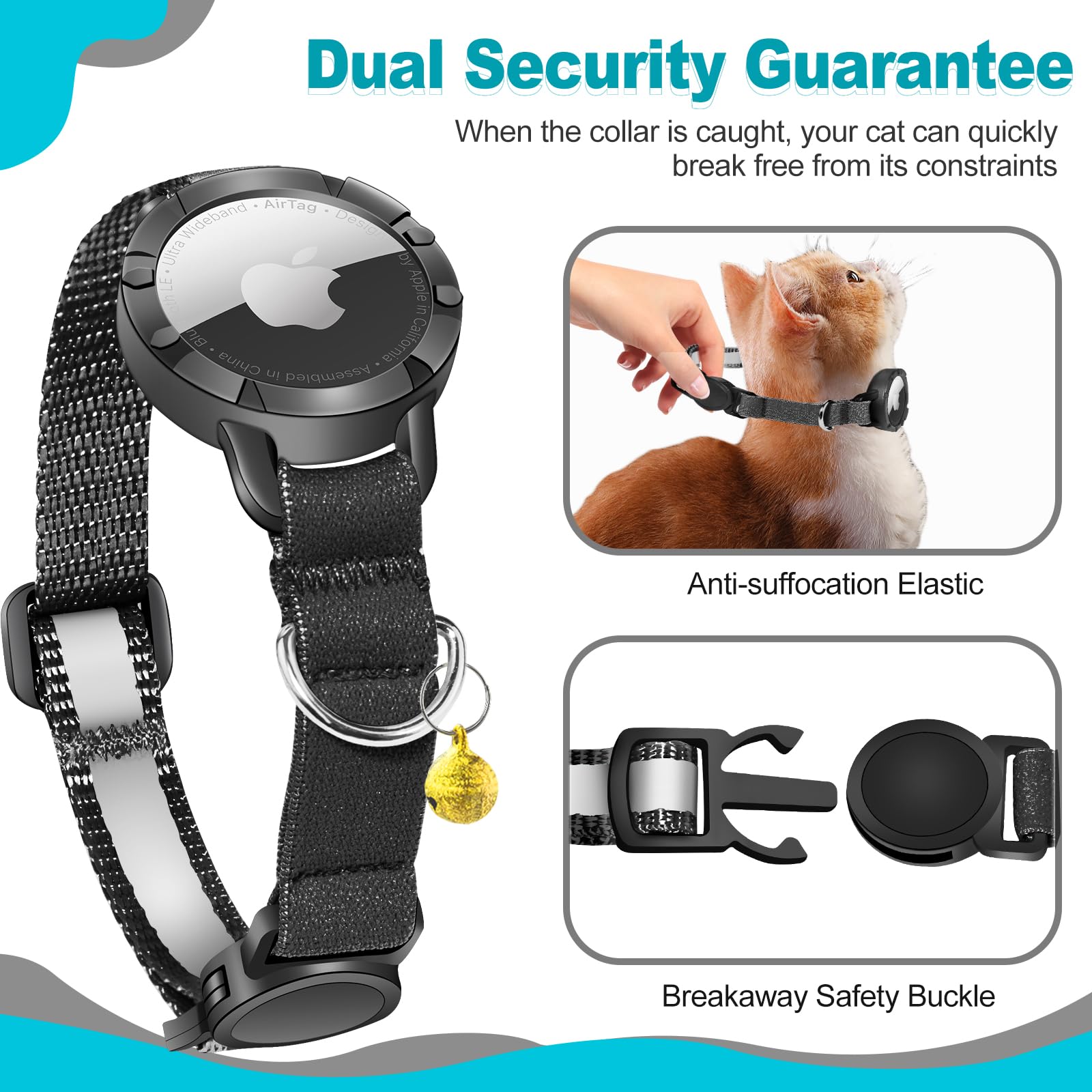 Airtag Cat Collar - Breakaway Cat Collar With Bells, Luminous & Reflective Design, Lightweight Kitten Collar For Apple Air Tag,
