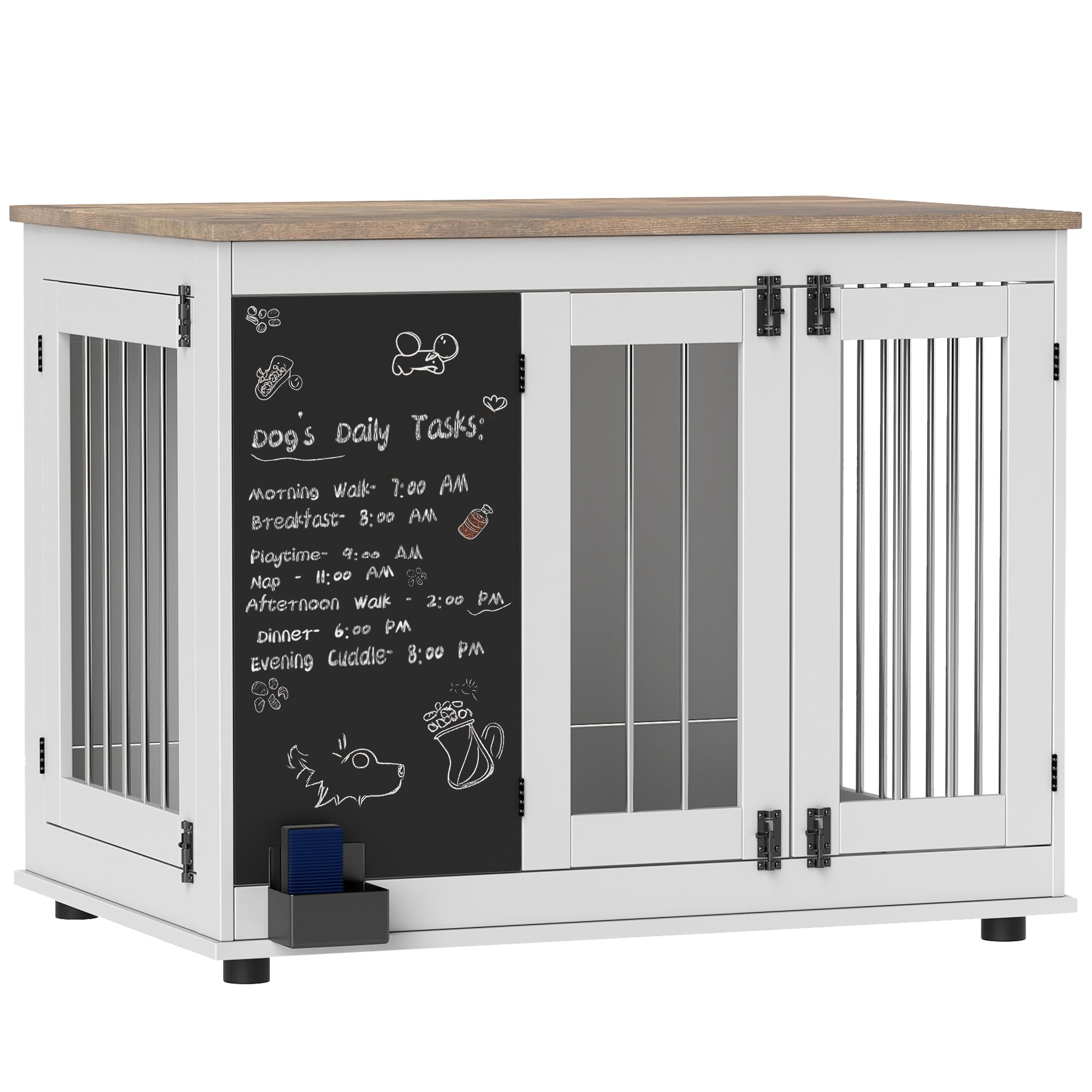 PawHut 39 Furniture Style Dog Kennel with Chalkboard, Dog Crate Furniture with Three Doors & Non-Slip Foot Pads, Dog Cage Furnit