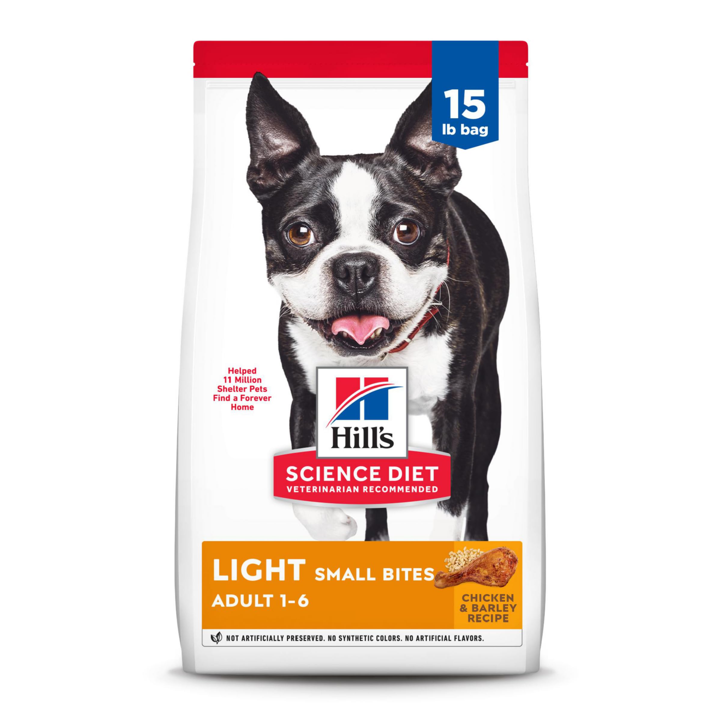 Hills Science Diet Light , Adult 1-6, Weight Management Support, Small Kibble, Dry Dog Food, Chicken & Barley, 15 lb Bag