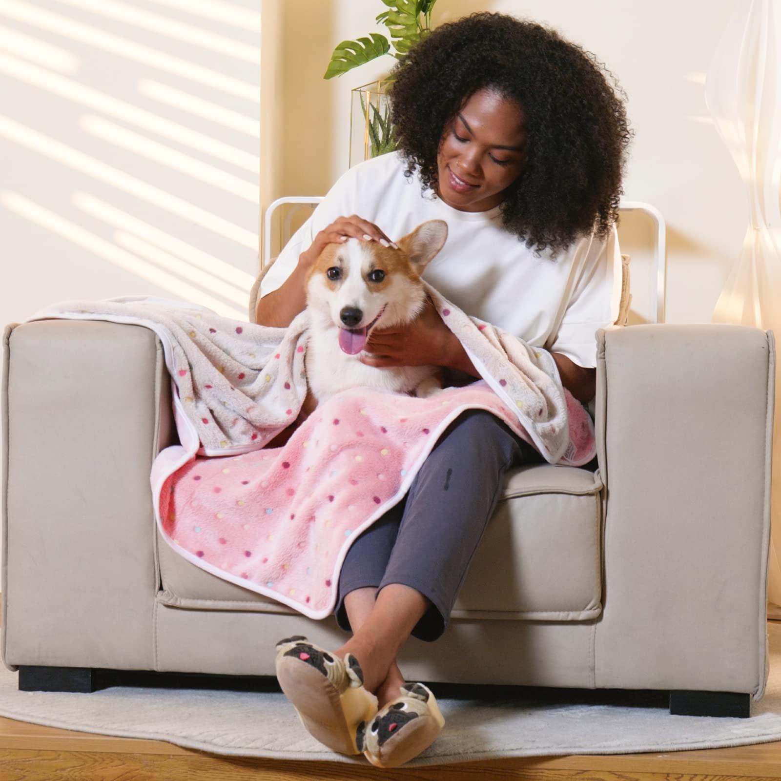 1 Pack 6 Blankets Dog Cat Soft Fluffy Fleece Pet Blanket Warm Cute Print Design Puppy Kitten Blanket Doggy Dot Large(41X31)