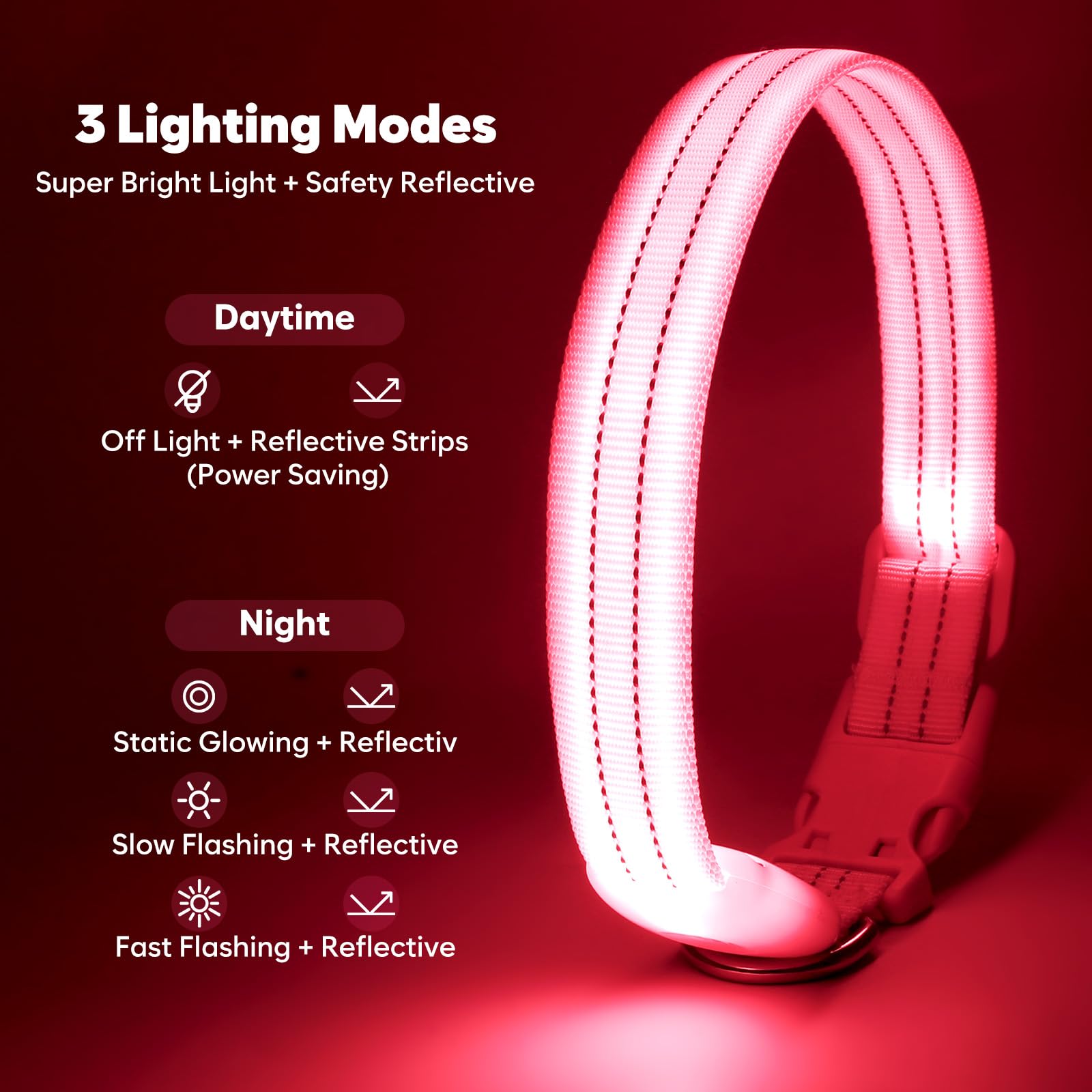 Led Lighted Reflective Dog Collar For Night Safety, Usb Rechargeable, Glow Collar For Dogs, Waterproof Adjustable Flashing (Pink