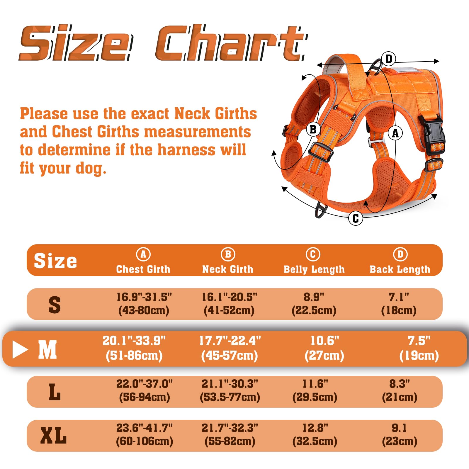 Rabbitgoo Dog Harness No Pull, Military Dog Harness Medium Sized Dog With Handle & Molle, Easy Control Service Dog Vest Harness Training Walking, Adjustable Reflective Tactical Pet Harness, Orange, M