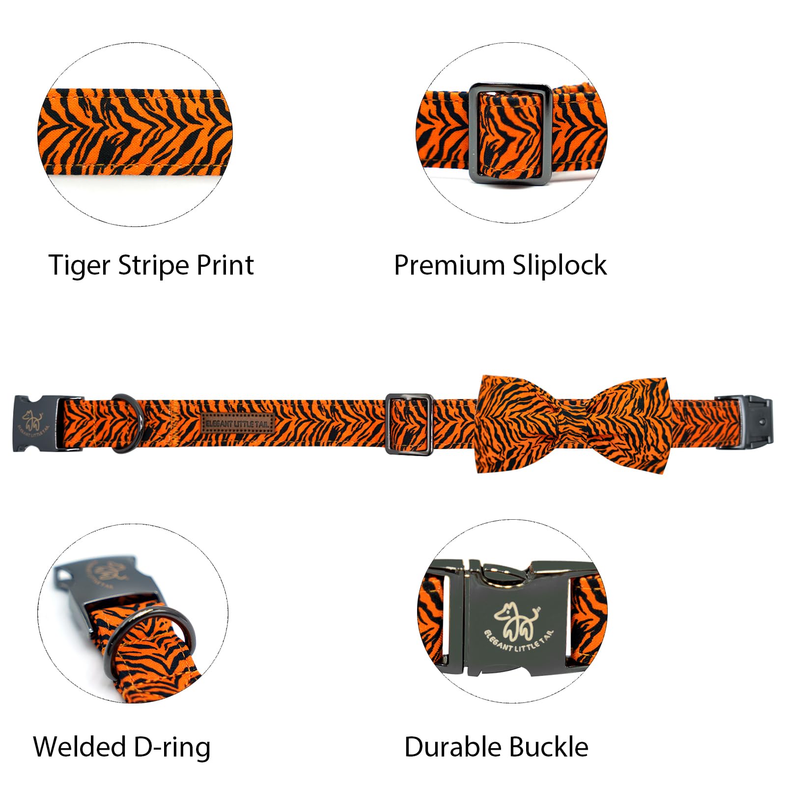 Elegant Little Tail Tiger Print Dog Collar, Large, Cotton, Unique Seasonal Design, Buckle Closure, Adult, Large Breed