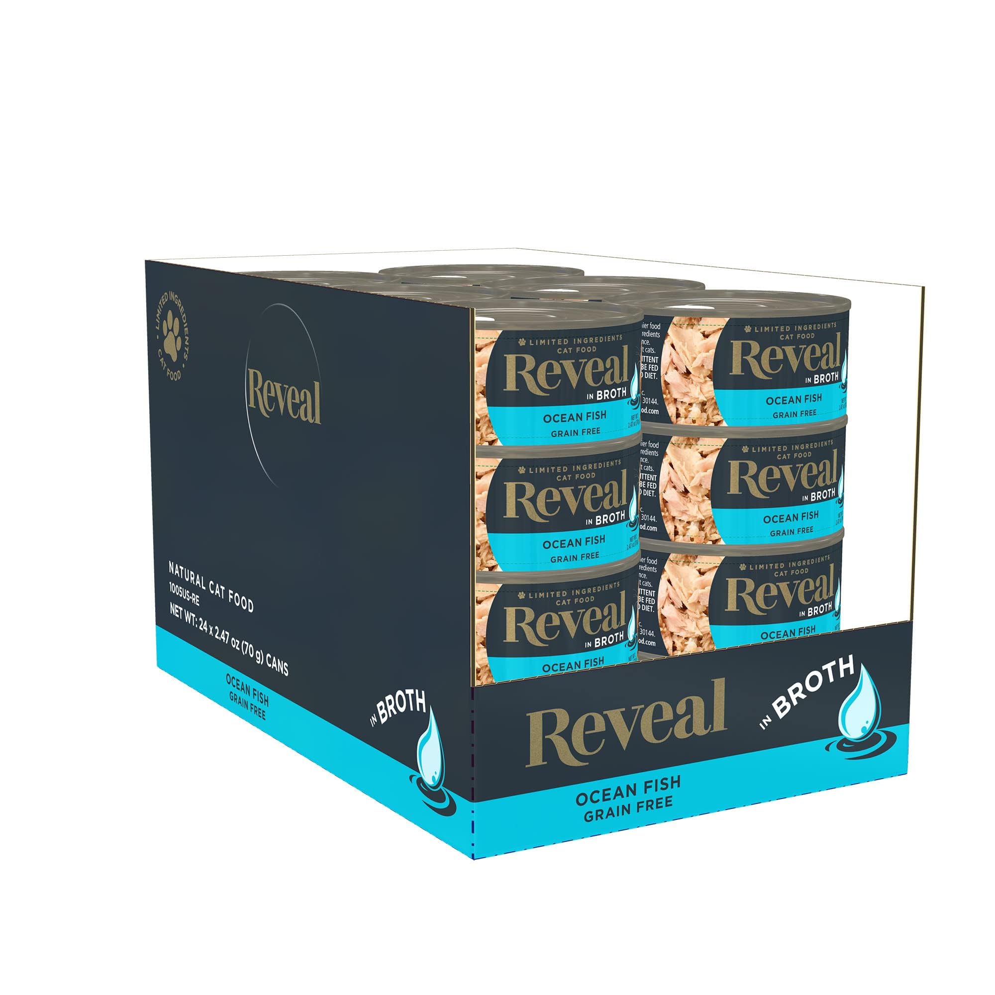 Reveal Natural Wet Cat Food, 24 Count, Grain Free, Limited Ingredient Canned Food for Cats, Ocean Fish in Broth, 2.47 oz Cans