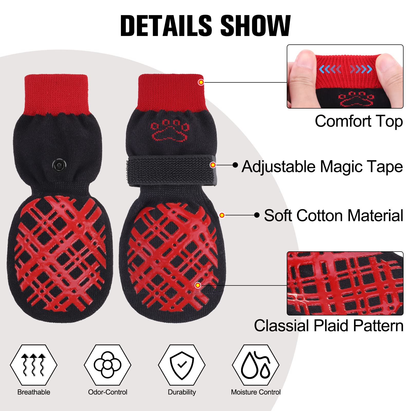 Beautyzoo Dog Socks To Prevent Licking For Hardwood Floors - Socks For Small Medium Large Dogs - Hot/Cold Pavement Traction Cont