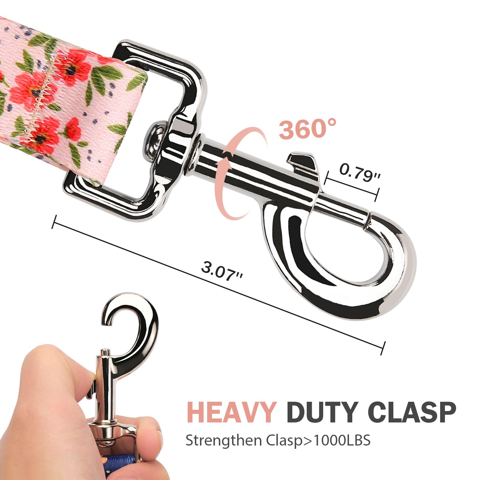 Hikiko Double Handle Dog Leash 6 Foot Cute Girl Padded Traffic Handles For Walking Training (Cream Natural Floral, 6Ft)