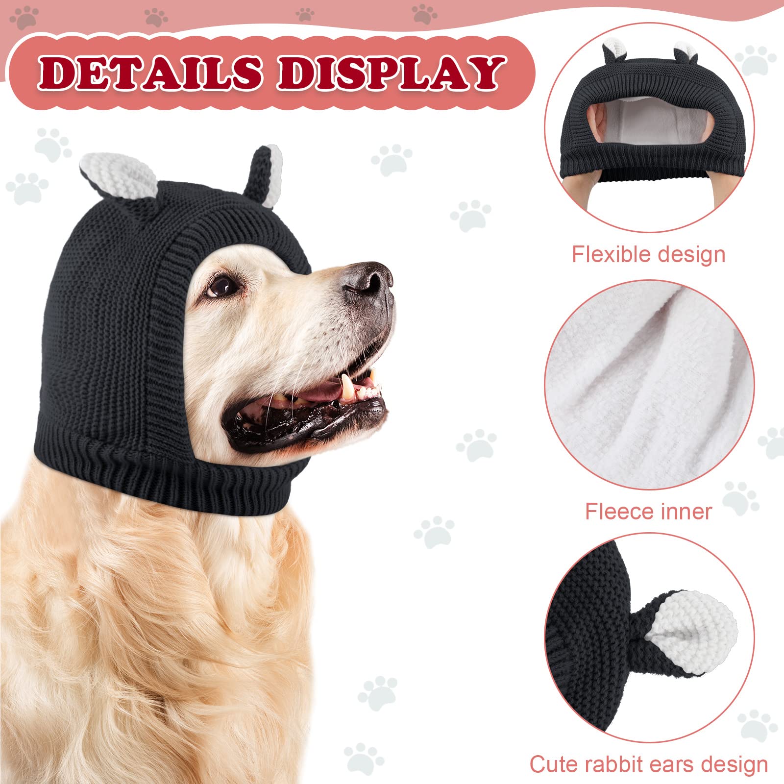 Frienda Dog Ear Muffs - Noise Protection Knitted Hats for Medium to Large Dogs - Black Winter Snood Head Wrap