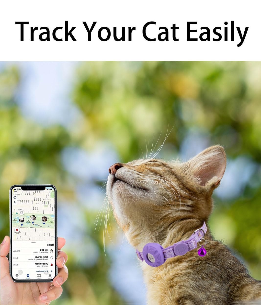 Airtag Cat Collar Breakaway, Safety Kitten Collar With Apple Airtag Holder,Cute Gps Cat Collar With Bell[Purple], Lightweigh Tra