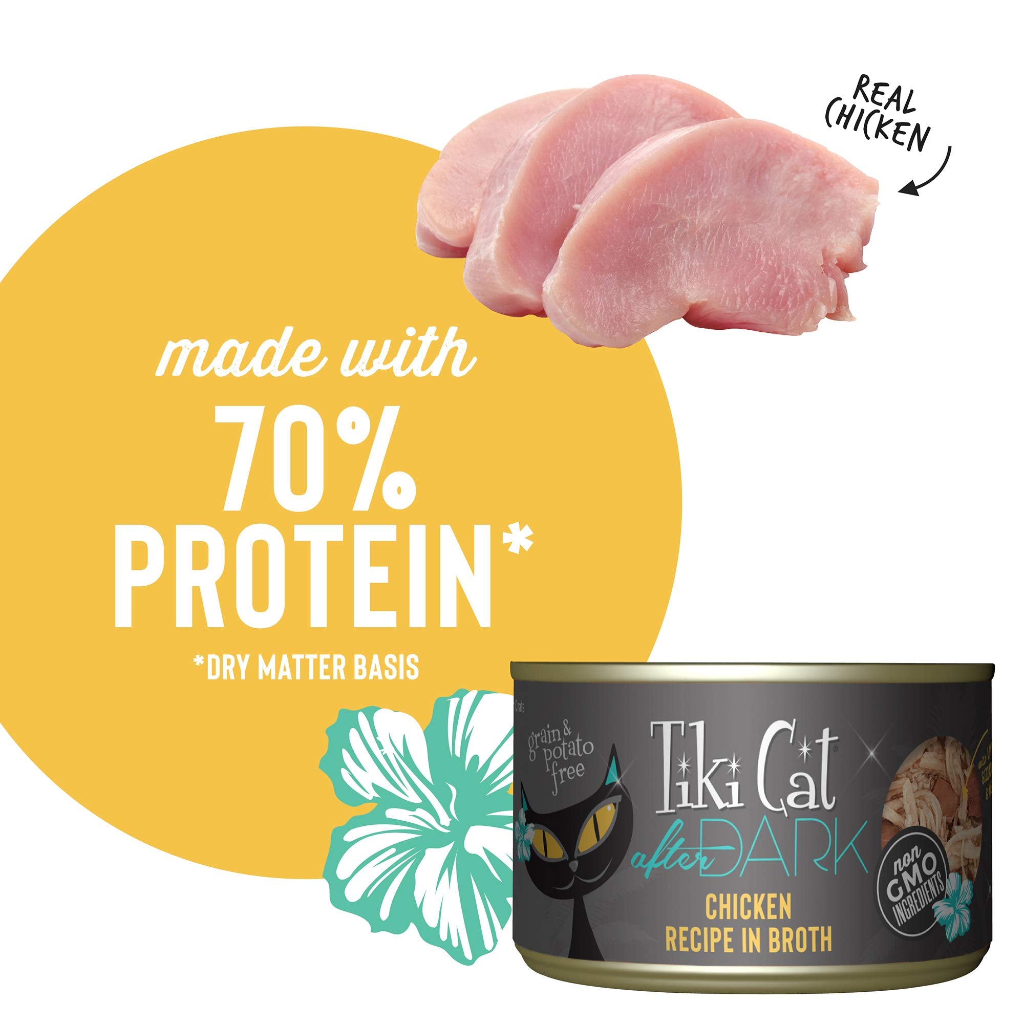 Tiki Cat After Dark, Chicken, High-Protein and 100% Non-GMO Ingredients, Wet Cat Food for Adult Cats, 5.5 oz. Cans (Pack of 8)