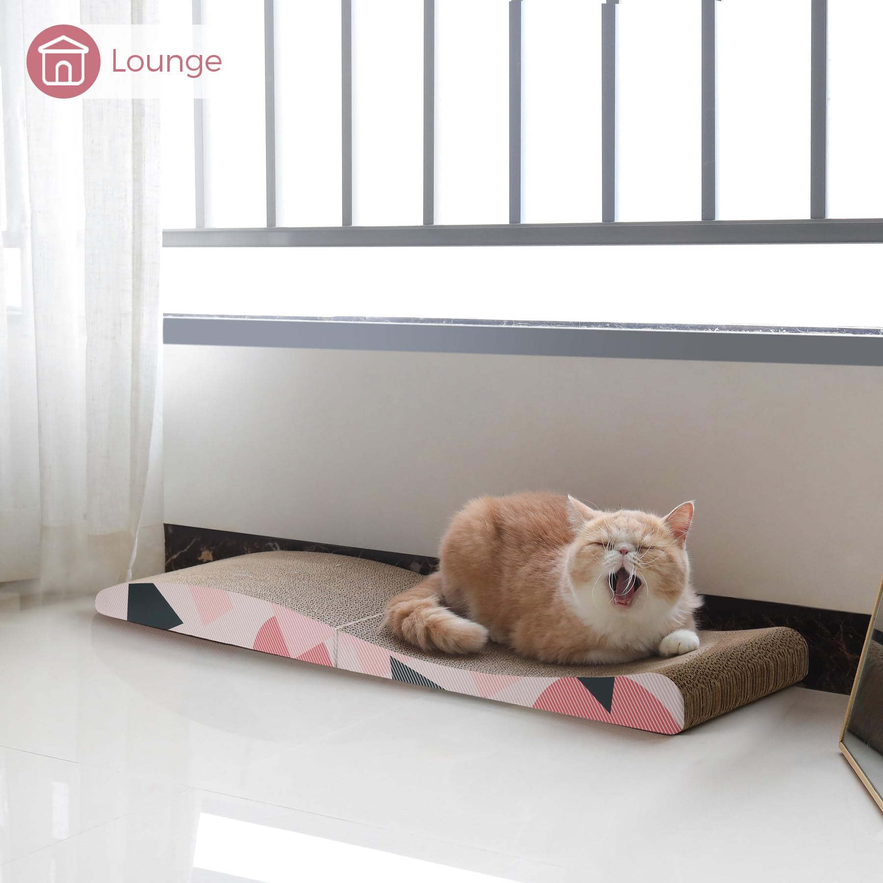 Comsaf Cat Scratcher Carboard Pad Long Curved Foldable 32'X10', Wide Kitty Cat Scratching Pad Recycle Corrugate Scratcher Cat Scratch Lounge Long Lasting Reversible