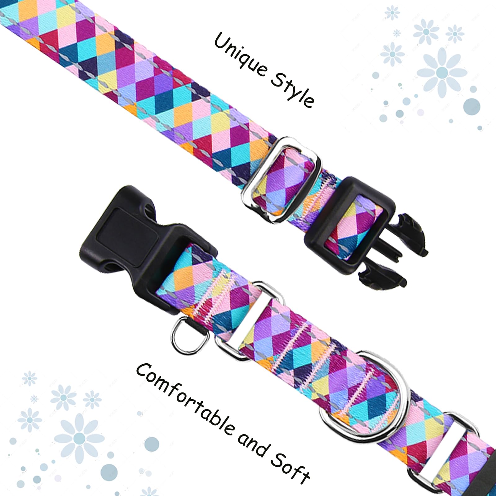 Fidohug Reflective Martingale Collar For Dogs With Quick Release Buckle No Pull Training Dog Collars (Colorful Geometric, Large)