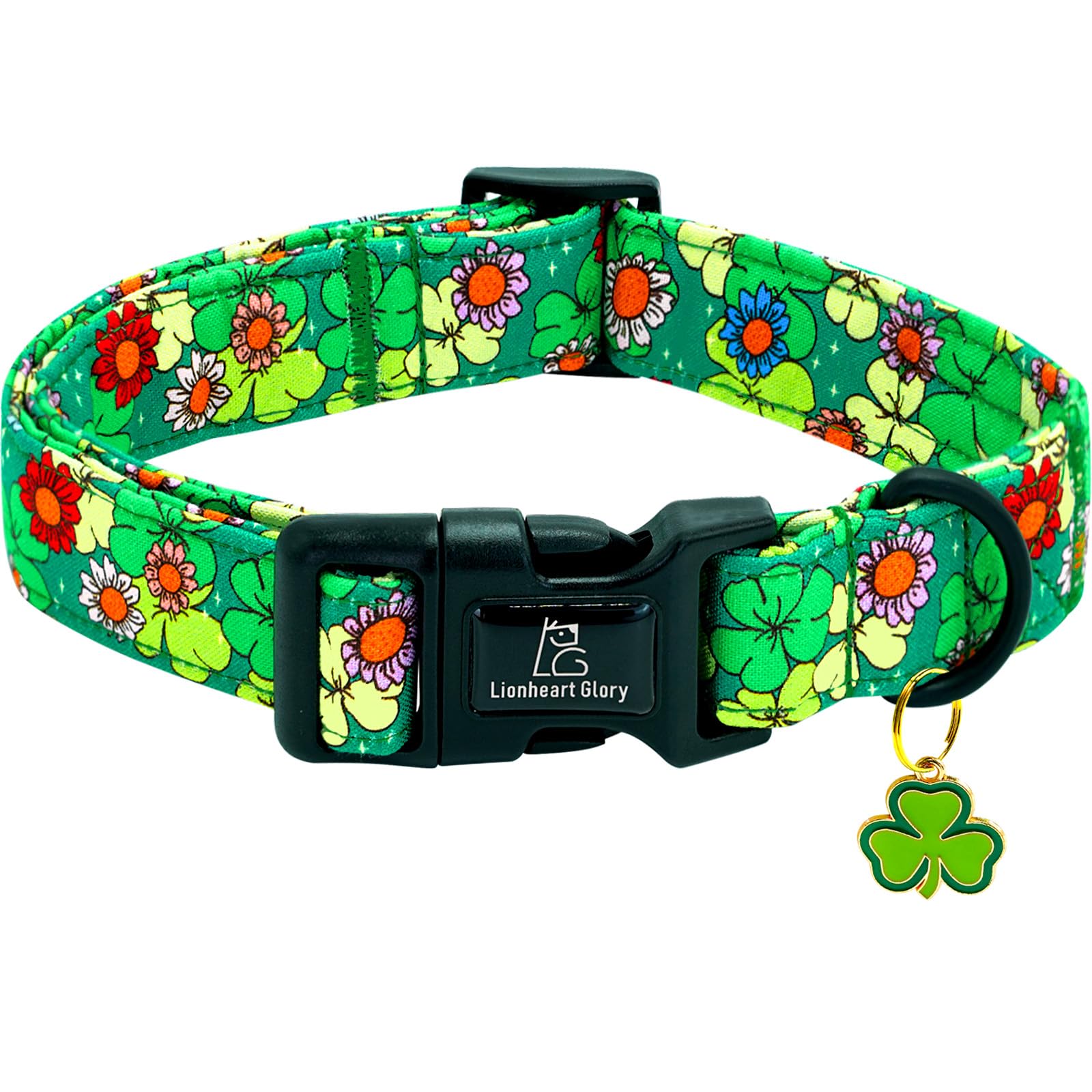 Lionheart Glory St. Patrick Dog Collar-Lucky Clover Shamrock Green Collars For Medium Dogs Spring Trefoil Dog Collar Adjustable 