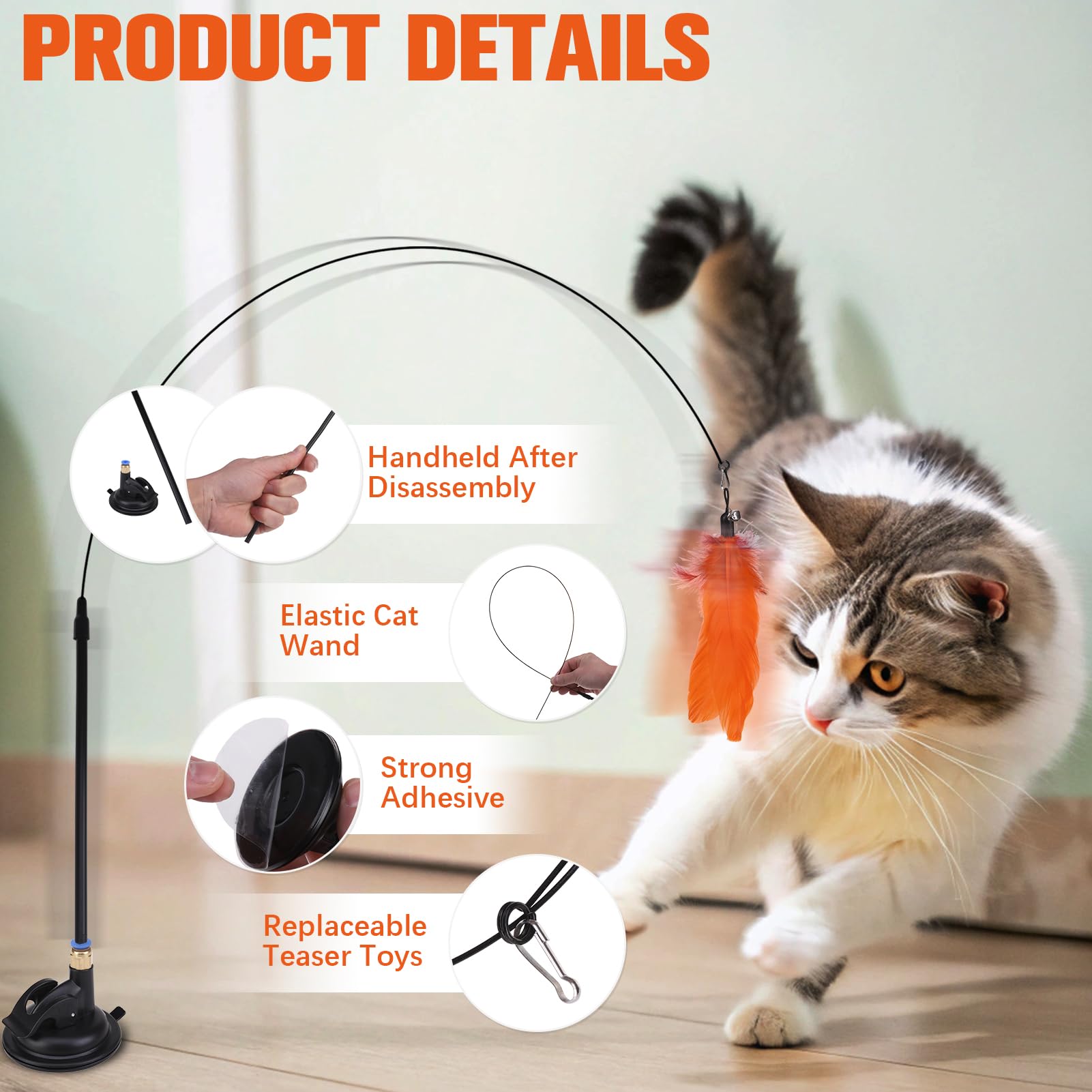 Pawchie Cat Toy,Interactive Cat Feather Toy,Suction Cup Cat Bird Simulation Toy Set,Self Play Cat Kitten Toys For Indoor,Cat Wan
