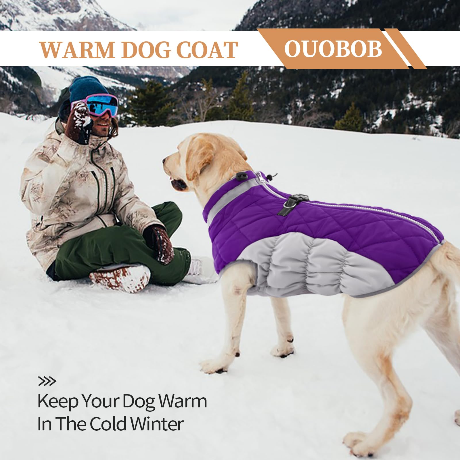 Ouobob Dog Winter Jacket Cozy Reflective Waterproof Windproof Warm Pet Garment,Comfortable Cold Weather Fleece Apparel Outfits W