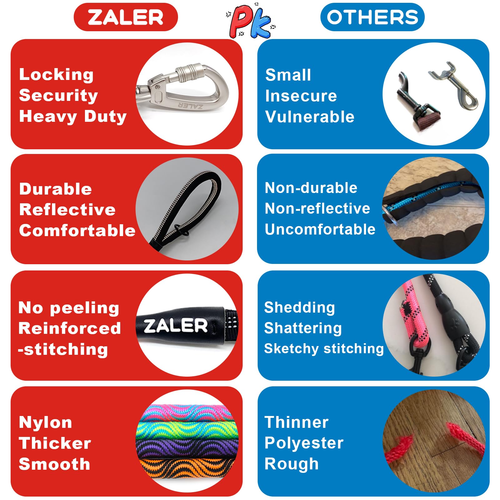 Zaler Rope Leash, 4/5/6/10/15/20/30/50 Foot Heavy Duty Lead With Carabiner, Nylon Pet Lead For Large And Medium Dogs (6Ft, Black