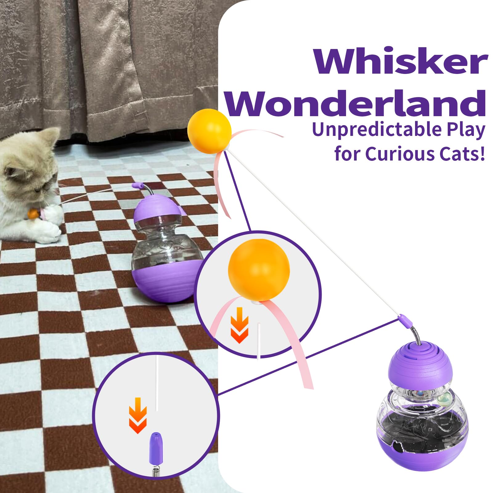 KONOATOR Interactive Cat Toy - Engaging Tumbler Design with Teaser Wand & Treat Dispenser - Durable, Non-Toxic, and Safe for Ind