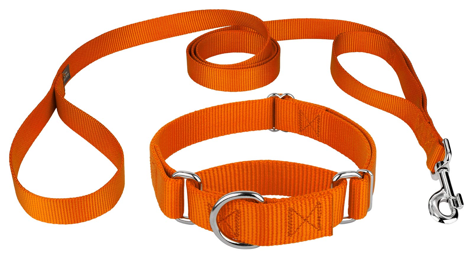 Country Brook Petz - Orange Martingale Heavyduty Nylon Dog Collar And Double Handle Leash (3/4 Inch, Small)