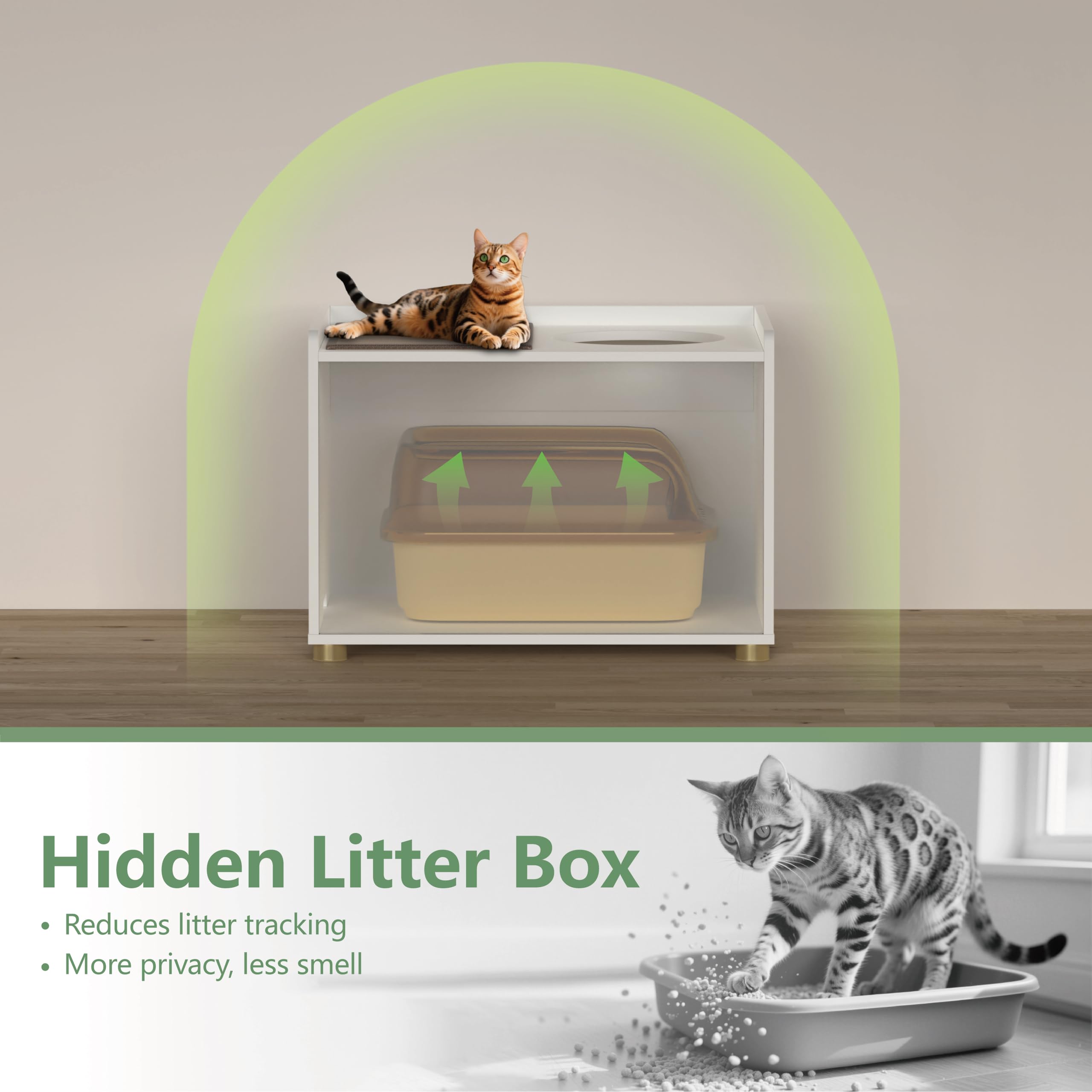 Amunrbrek Top Entry Litter Box Enclosure, Modern Flip Top Litter Box Furniture with Cat Scratch Mat, Side Table (White)