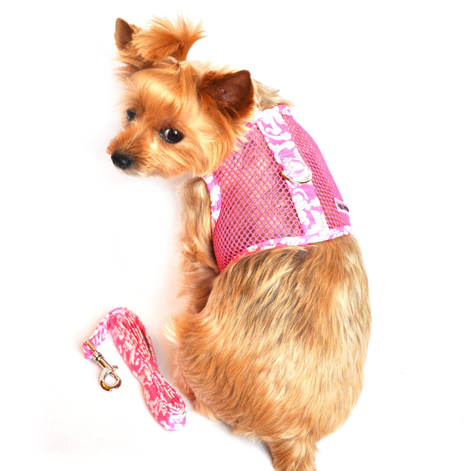 Cool Mesh Dog Harness - Dog Vest For Pets, Simple Step In And Go Design, Harness For Dogs With Leash, Hawaiian Hibiscus Pink, Sm