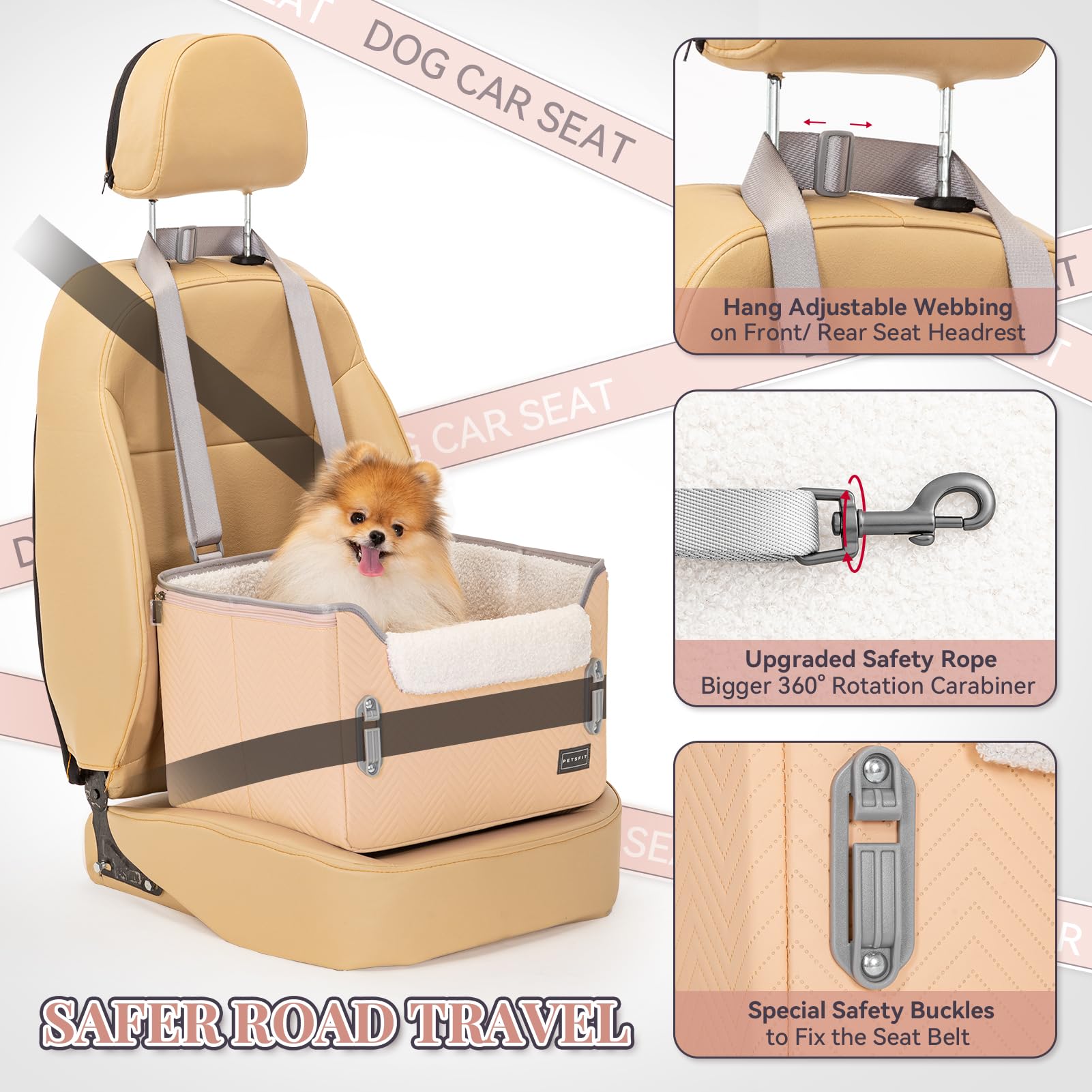 Petsfit Cat Car Seat, Waterproof Pu Leather Dog Booster Car Seat With Patent Safe Buckles, Clip-On Leash, Pet Travel Carrier Bed