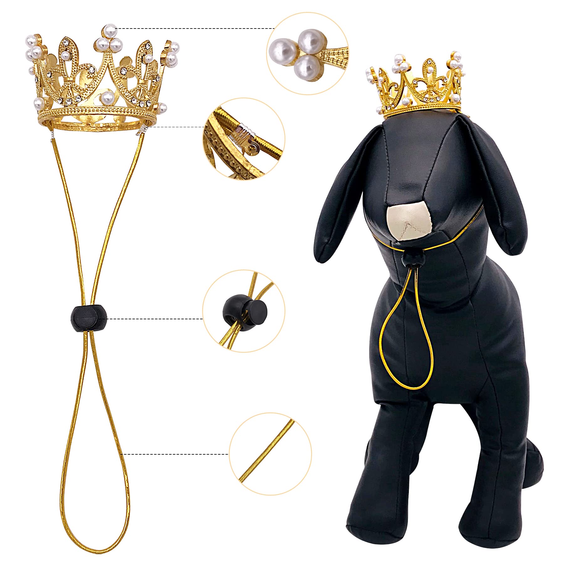 Pet Show 2Pcs Small Dog Crown Headband Puppies Rabbit Cat Hat For Birthday Party Silver Gold Rhinestone Faux Pearl Crown For Boy Girl Wedding Hair Accessories Photo Prop Costume