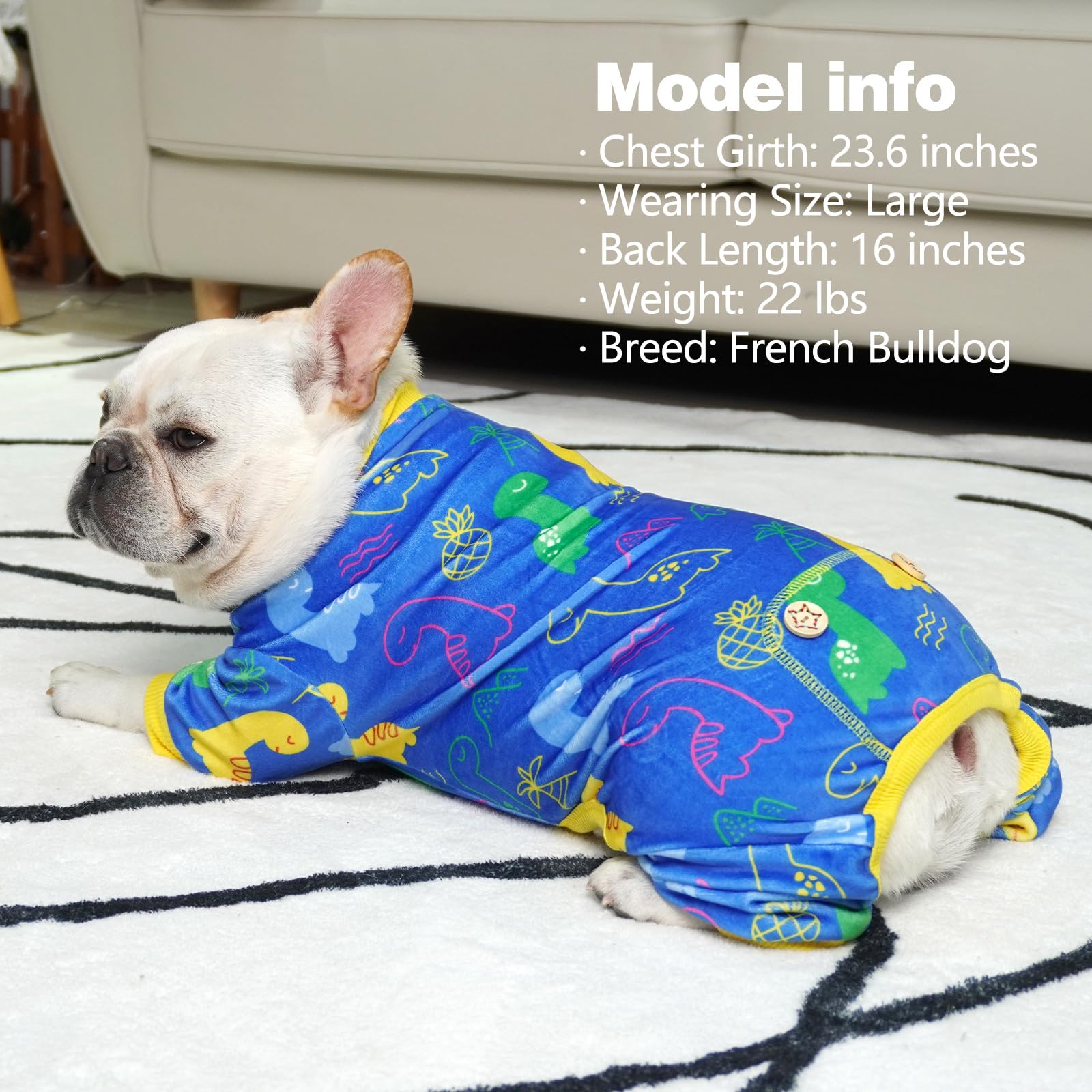KYEESE Dog Pajamas Stretchy Pet Onesie Outfit Velvet Coat with Dinosaur Doggie Jammies for Small Dogs Boy Girl Comfy Clothes Sof