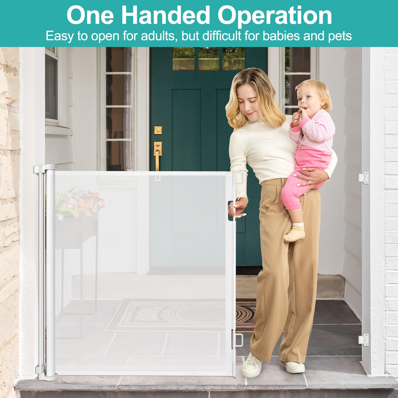 42 Inch Extra Tall Retractable Baby Gate - 55'' Wide, Extra Tall Dog Gate for Doorway