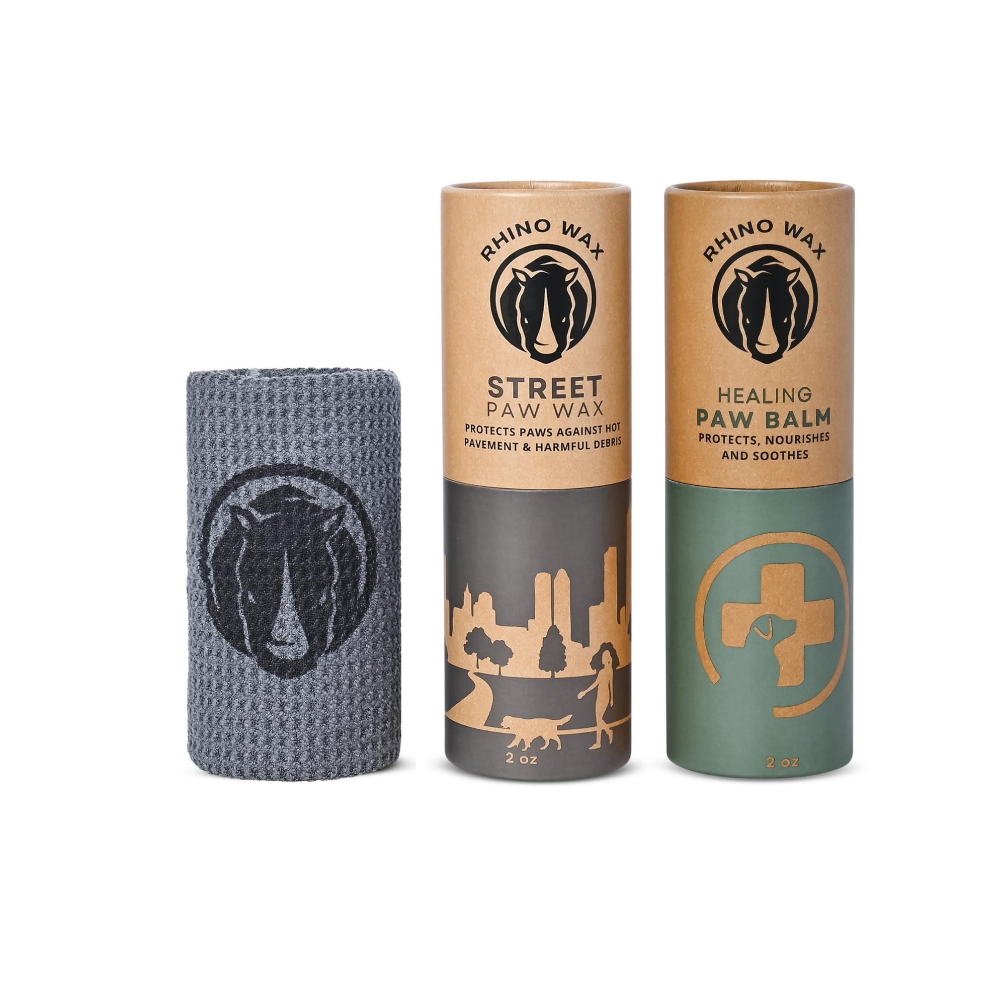 Rhino Wax - Dog Paw Street Wax And Healing Balm (2 Tubes + Cloth) - Protects Dogs Against Hot Pavement And Concrete - Pad Healer