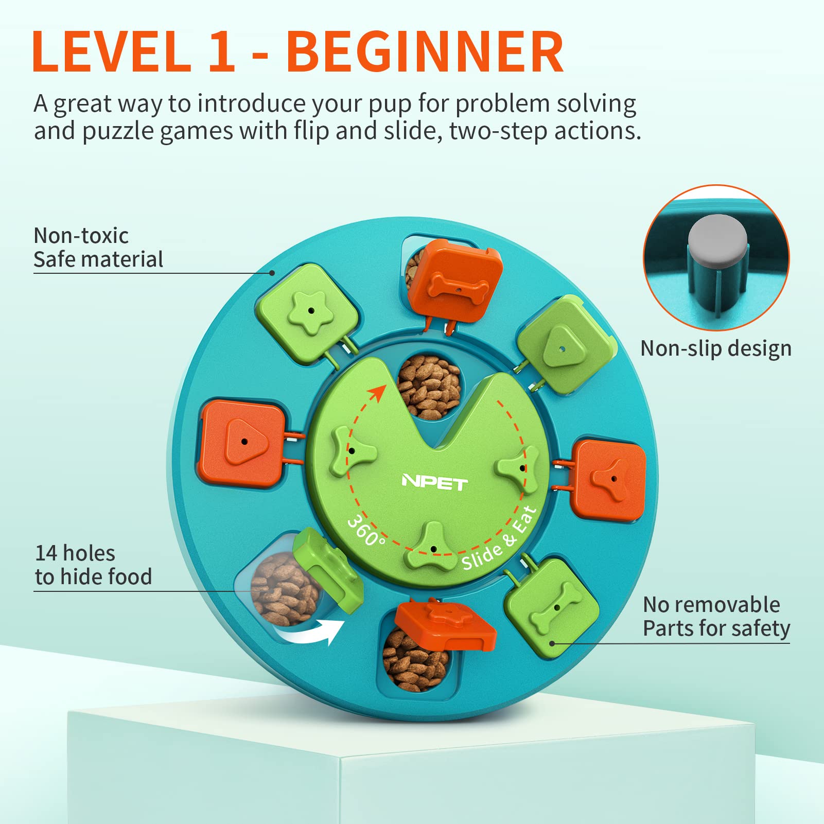 NPET Dog Puzzle Interactive Toys, Dog Treat Dispenser for Pet IQ Training & Mental Enrichment, Slow Feeder for Cats & Small, Med