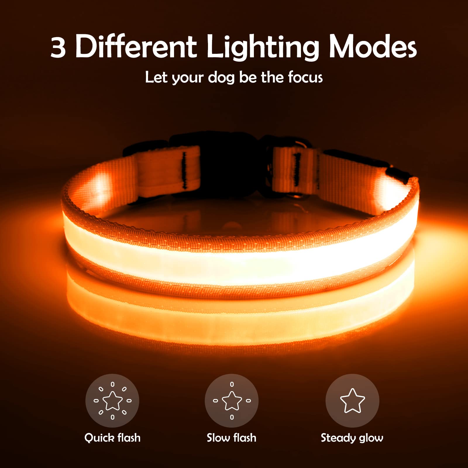 Vizpet Led Dog Collar, Light Up Dog Collar Adjustable Usb Rechargeable Super Bright Safety Light Glowing Collars For Dogs(Medium,Orange)