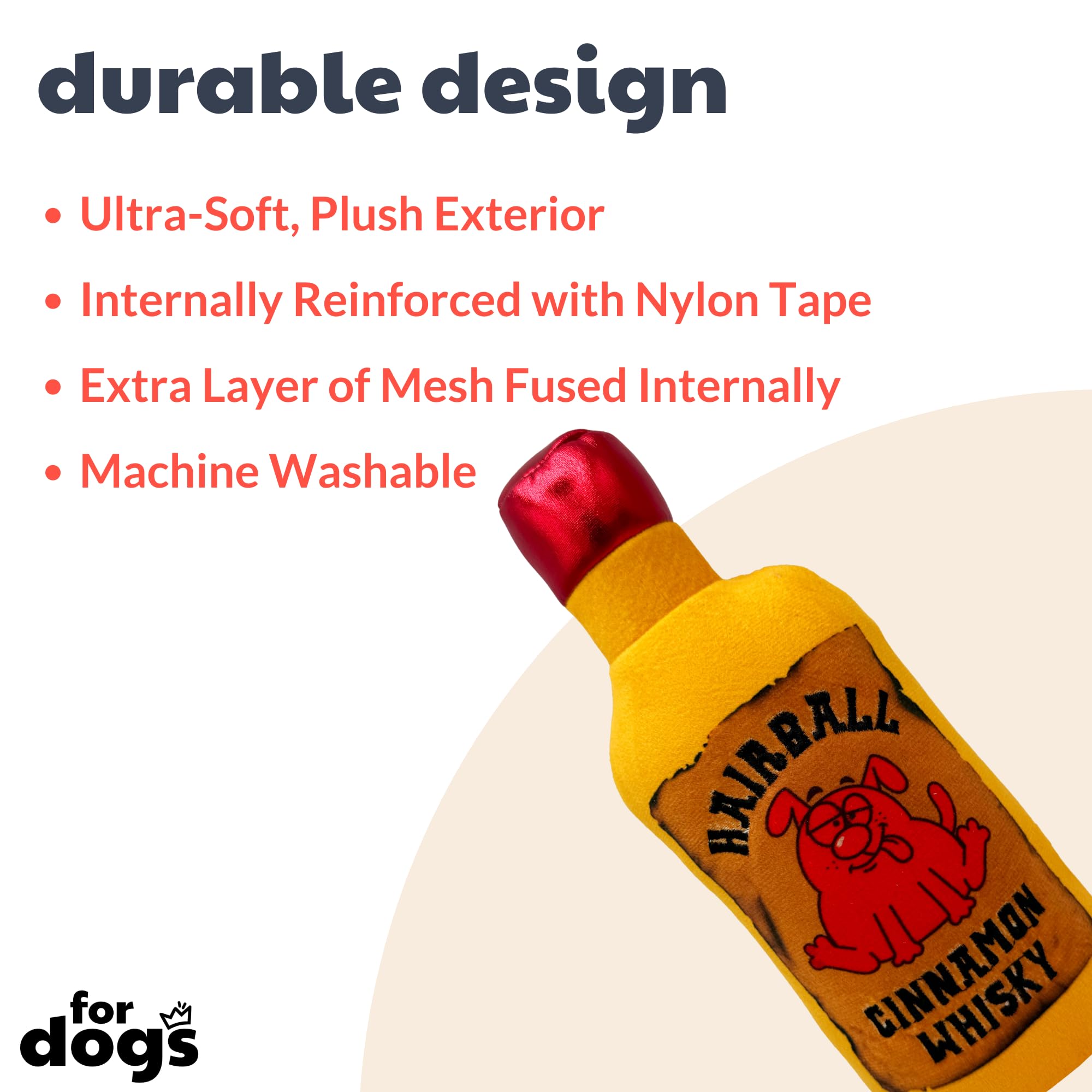 Huxley & Kent For Dogs - Hairball Cinnamon Whiskey (Large) - Yappy Hour Power Plush With Squeaker - Funny Dog Toy - H&K Squeaky