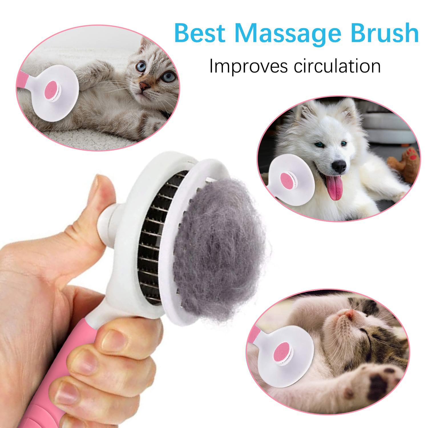 Cat Grooming Brush, Pets Skin Friendly Self Cleaning Slicker Brushes for Shedding Massage Dogs Cats Hair Gentle Remove Loose Und