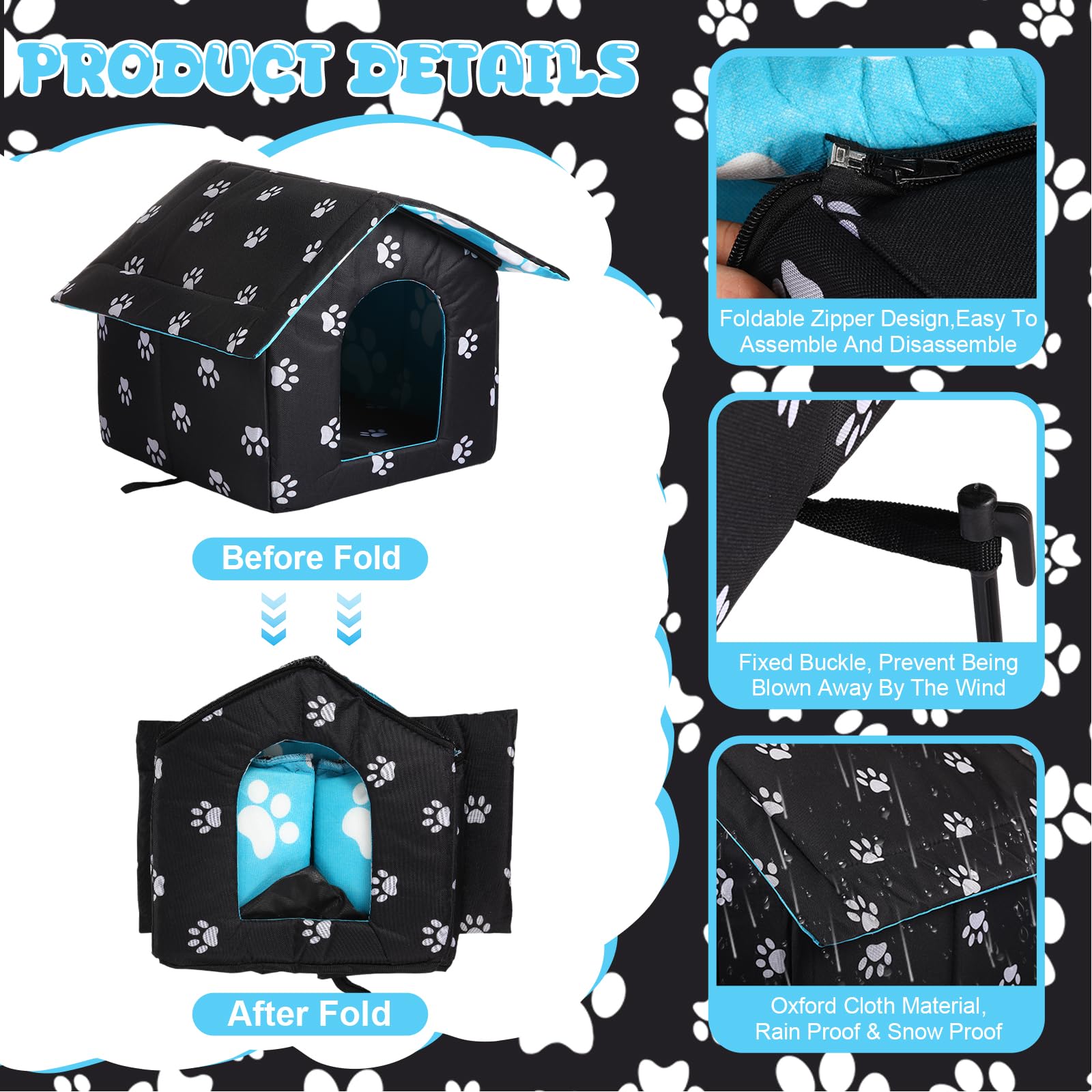 Ylinge Outdoor Waterproof Cat House Stray Pet Outdoor Houses For Feral Shelter For Cats Dog Collapsible Pet Shelter With Self Wa