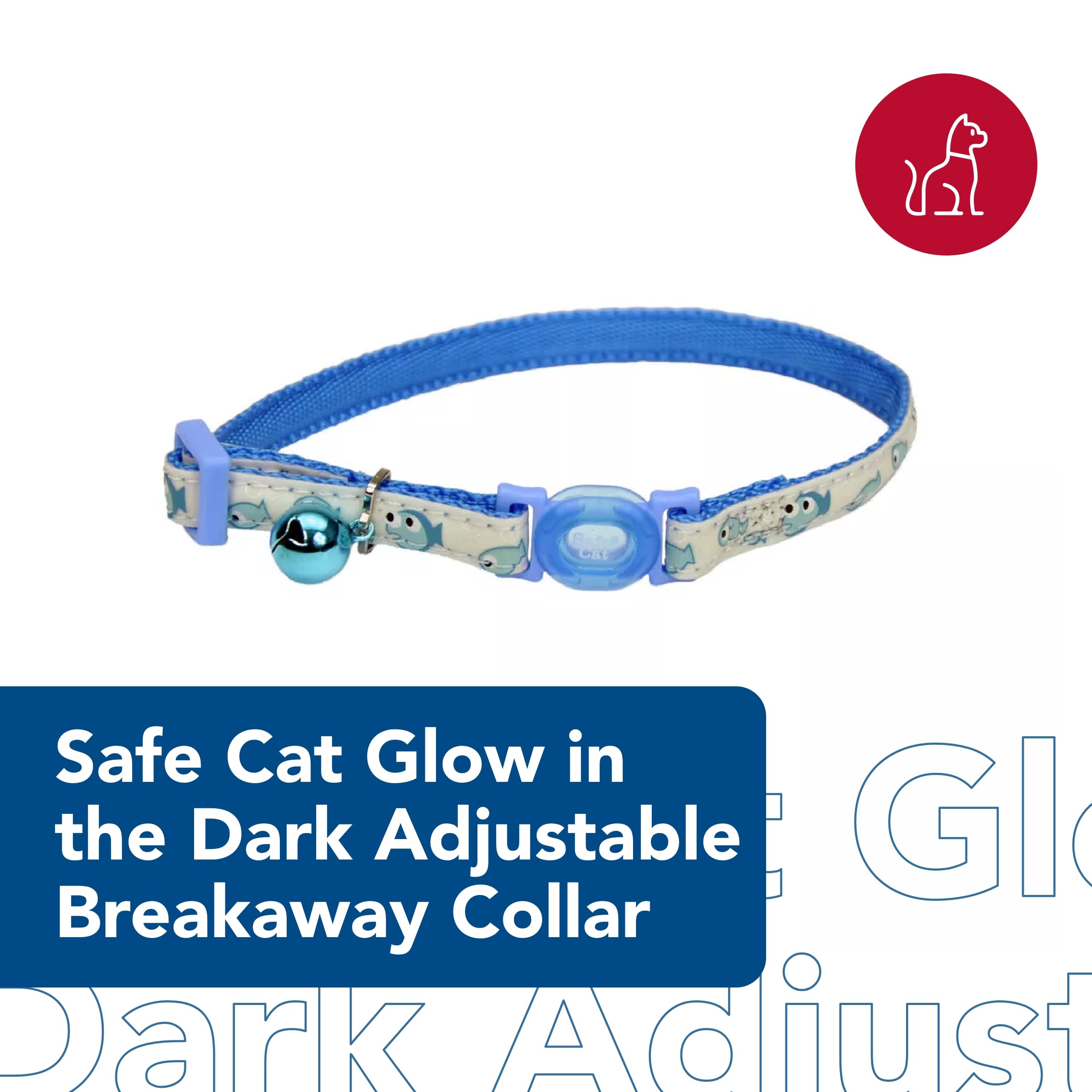 Coastal - Safe Cat Glow In The Dark Adjustable Breakaway Collar - Glowing Blue Boat - 3/8'' X 8''-12''