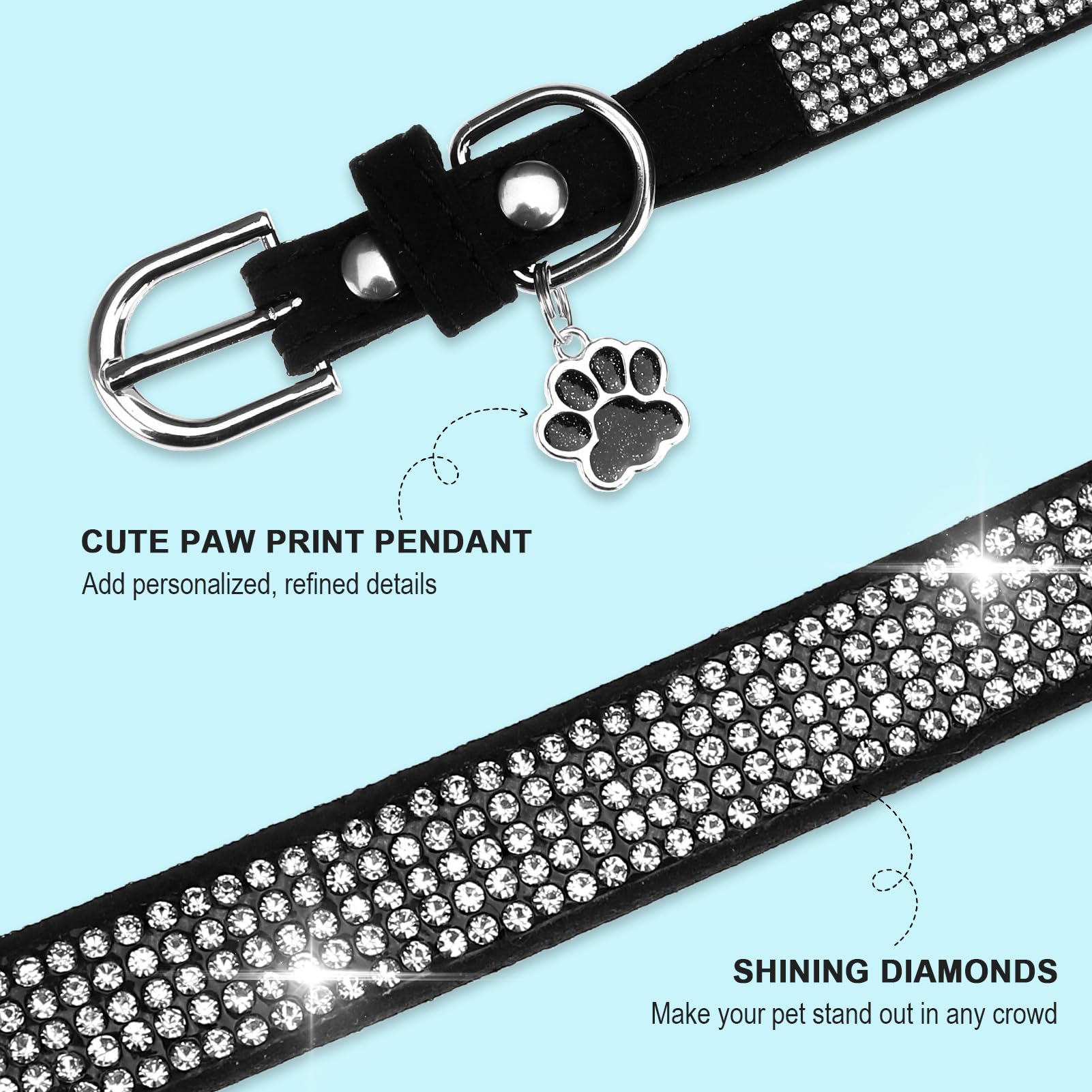Bingpet Dog Collar For Small Dogs,Bling Rhinestone Puppy Collar Adjustable,Soft Leather Suede Dog Collars Cat Collars For Girl B