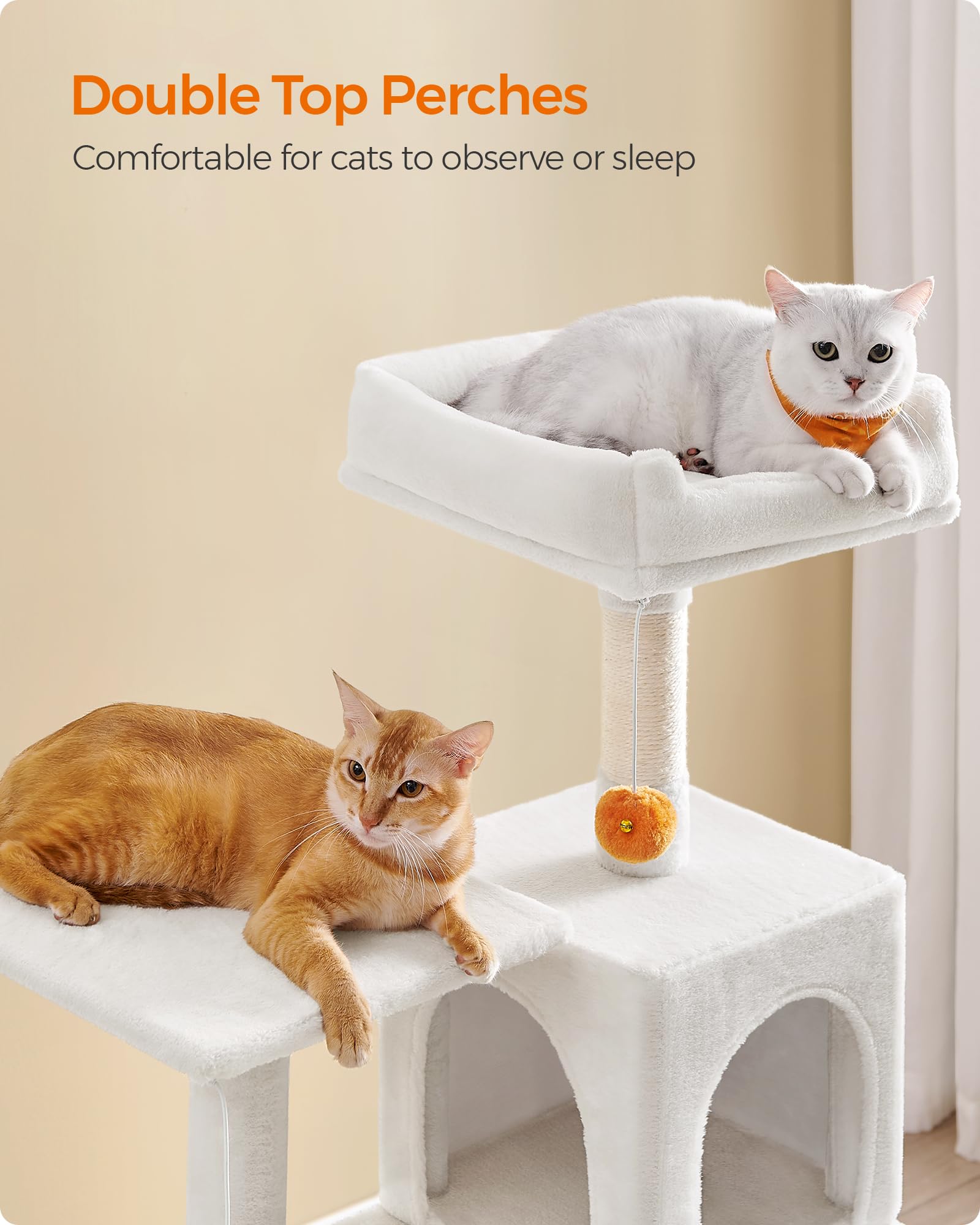 Feandrea Cat Tree, 56.3-Inch Cat Tower For Indoor Cats, Multi-Level Cat Condo With 4 Scratching Posts, 2 Perches, Hammock, Cave, Cream White Upct161T01