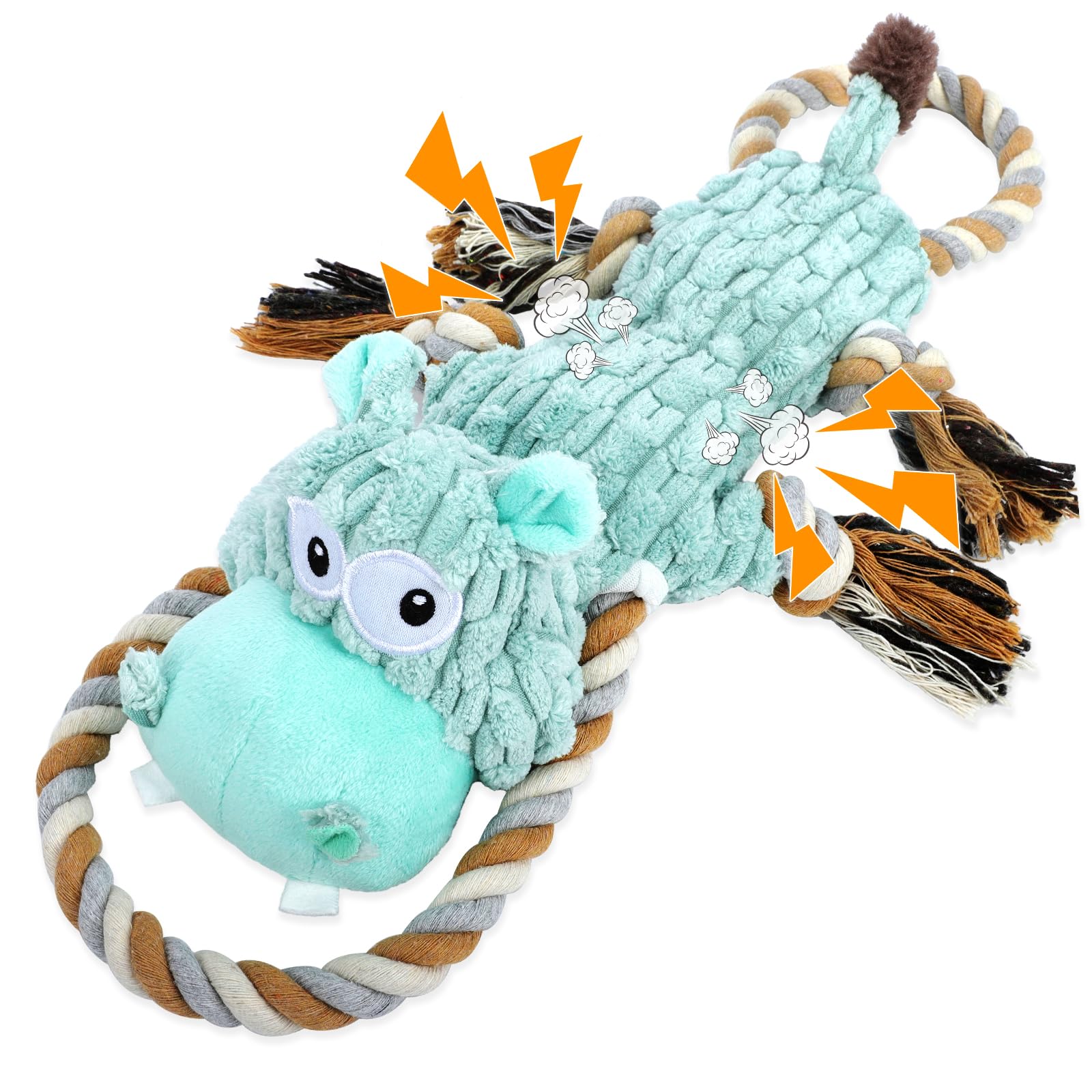 wodoca Plush Dog Chew Toys with Rope Squeaker & Crinkle Paper, Interactive Squeaky Dog Toy for Large Dogs, Tug of War Puppy Toys